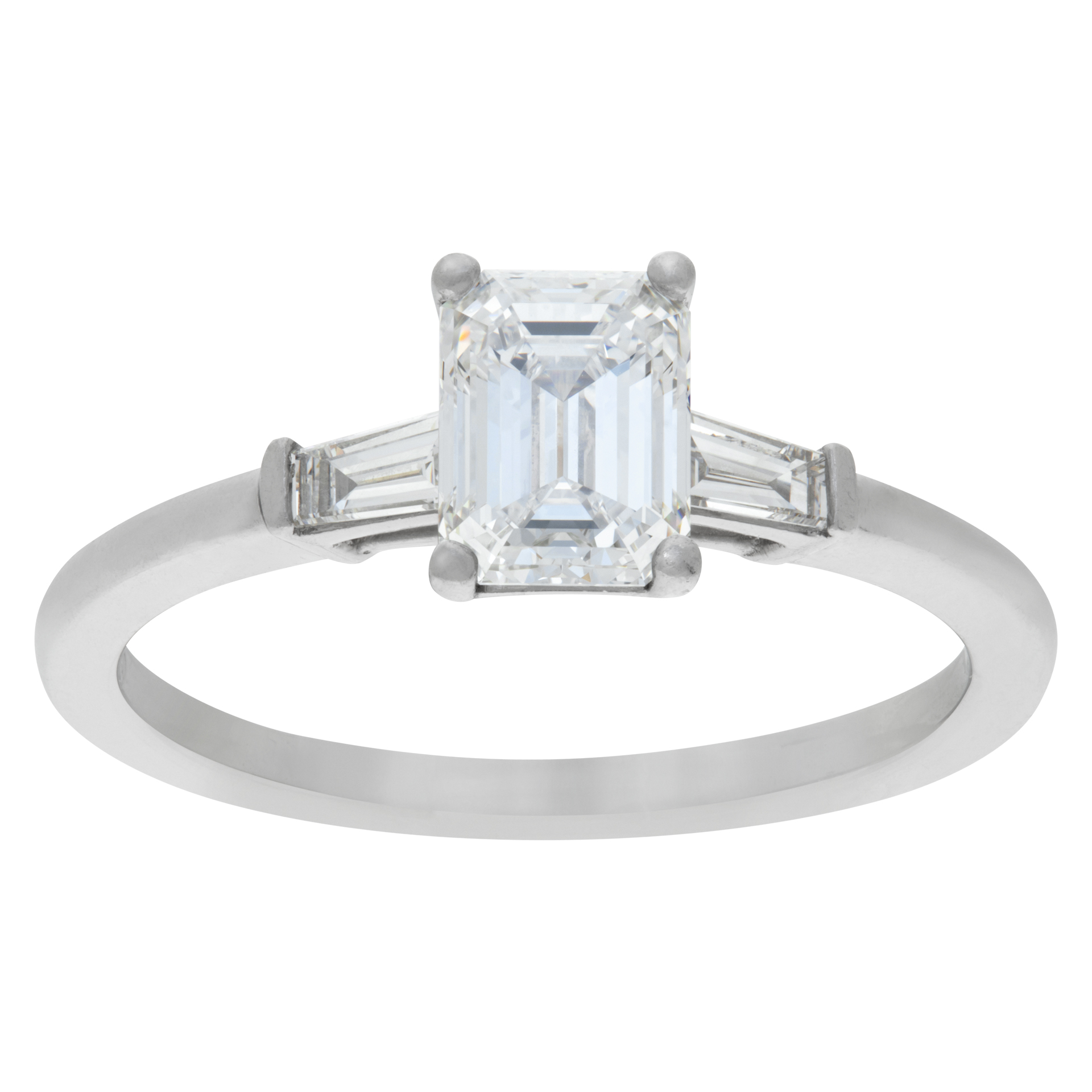 GIA certified emerald cut diamond 1.04 carat (D color, VVS2 clarity) ring in platinum image 1