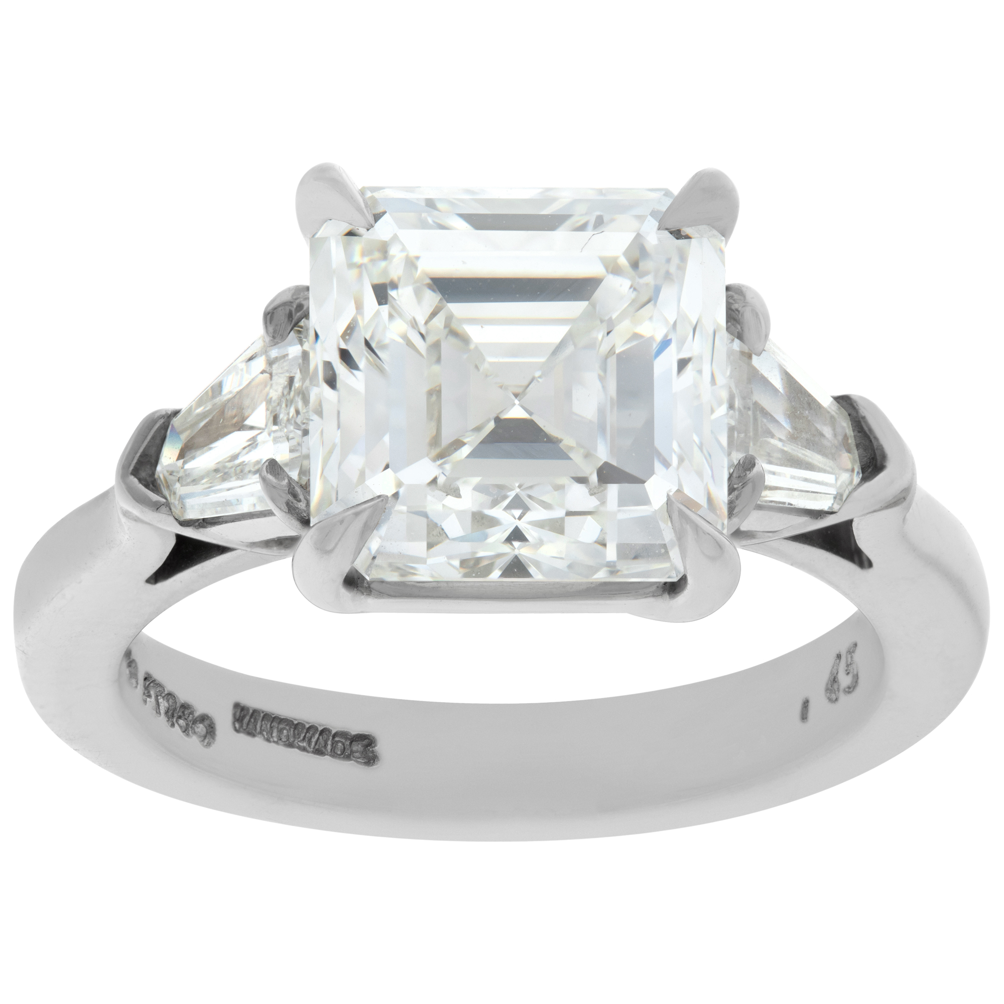 GIA certified square emerald cut diamond 4.08 carat (G color, VVS1 clarity) ring set in platinum image 1