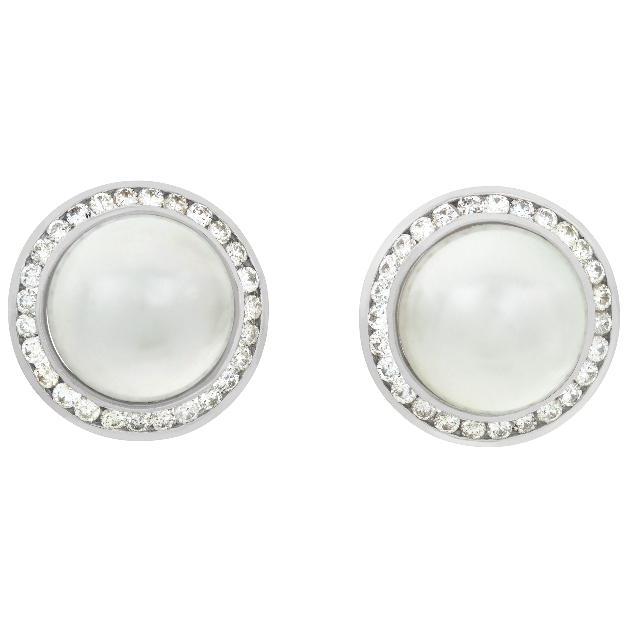 18k white gold diamond and pearl stud earrings image 1