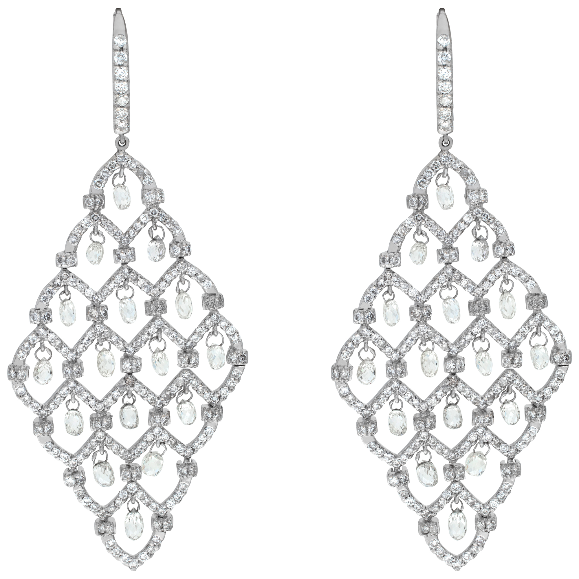 18k White Gold Briolette Diamond Drop Earrings image 1