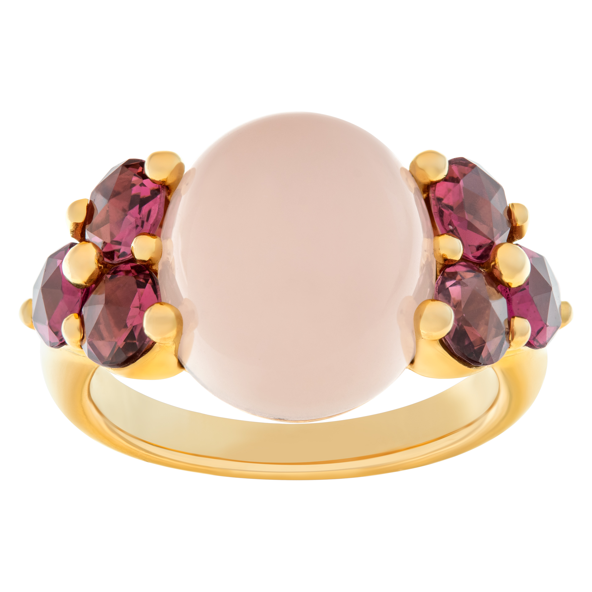 Pomellato Luna ring in 18k rose gold with cabochon rose quartz and side pink tourmaline image 1