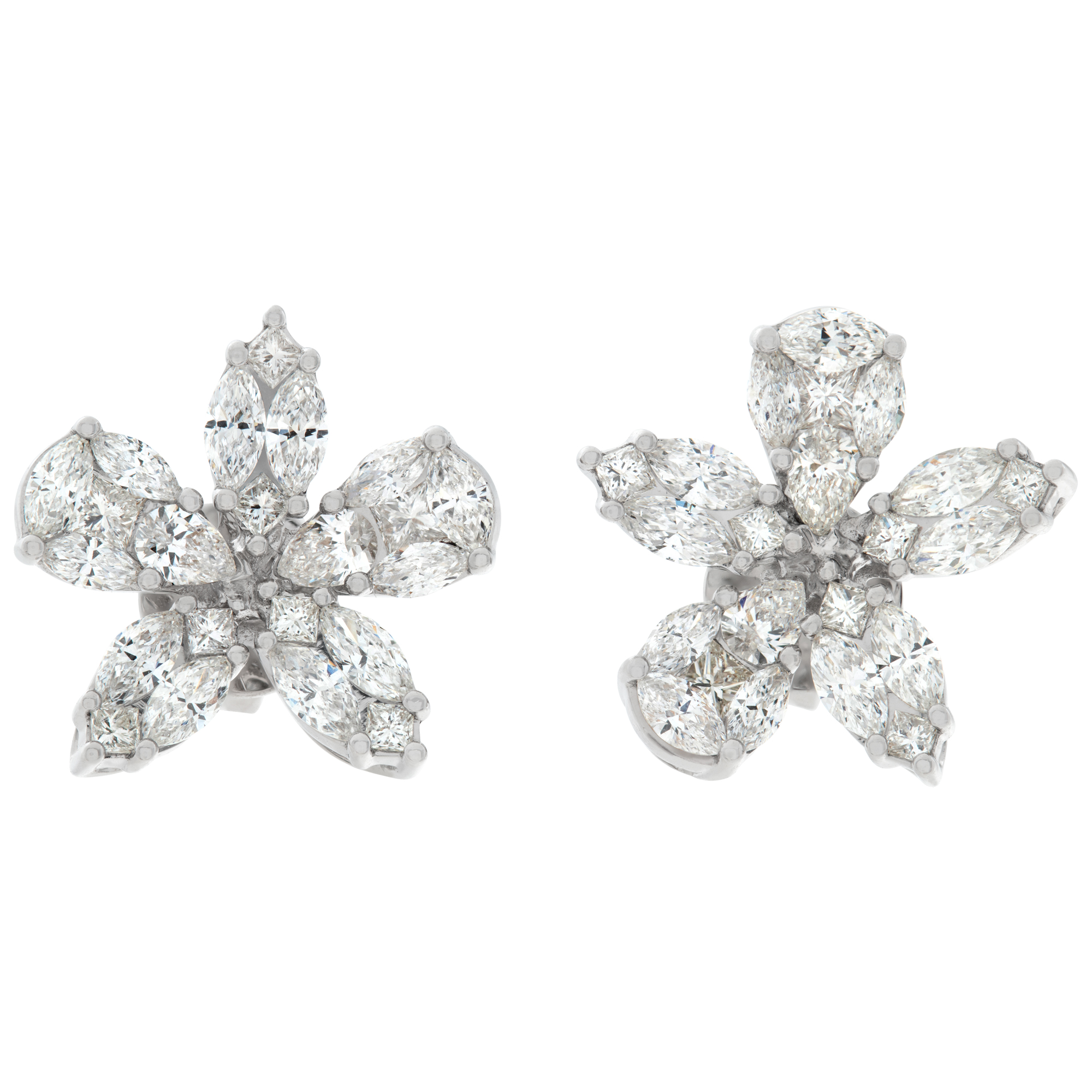 Flower Shaped Illusion set diamond earrings in 18k white gold image 1