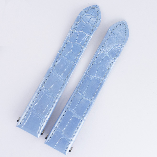 Ladies Cartier Roadster light blue metalic alligator strap for deployment buckle (16x14)