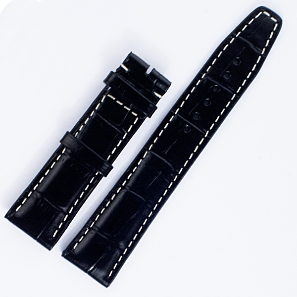 IWC Black Alligator Strap with white stiching 20mm x 18mm 4.5" long & 2 7/8" short for tang buckle