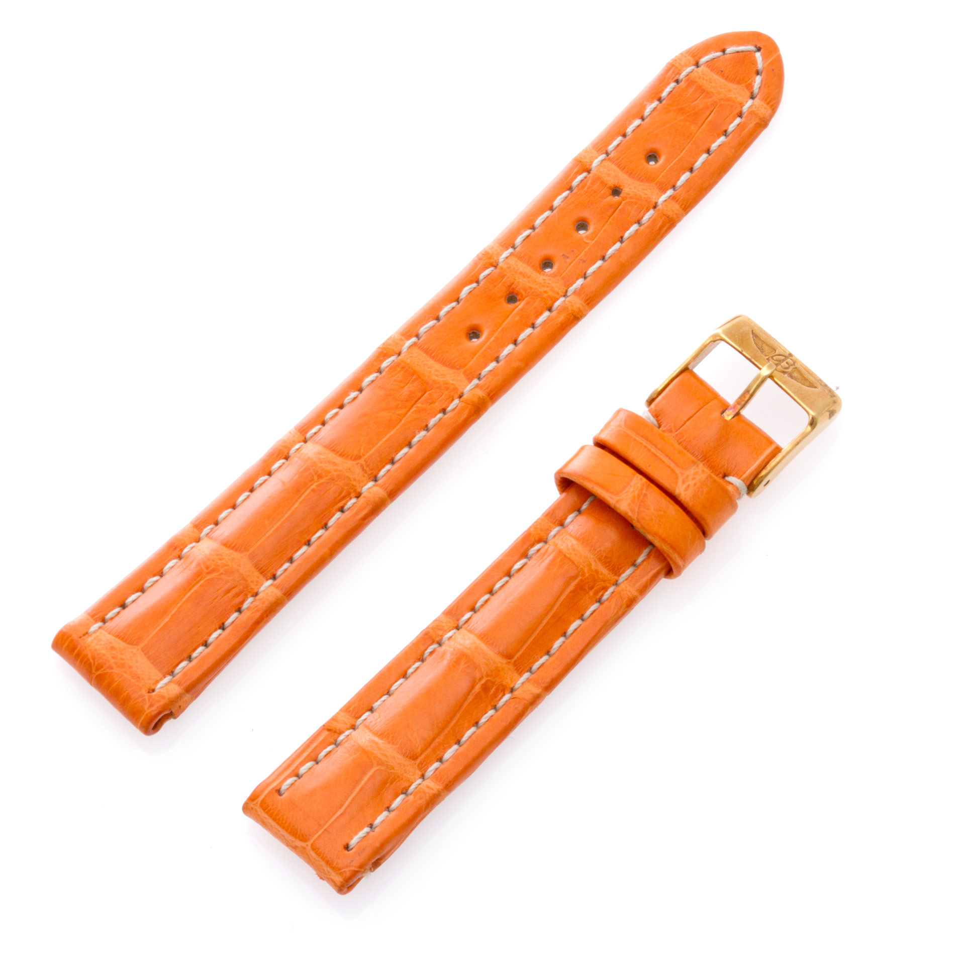 Breitling (15mm x 14mm) orange crocrodile strap with gold buckle