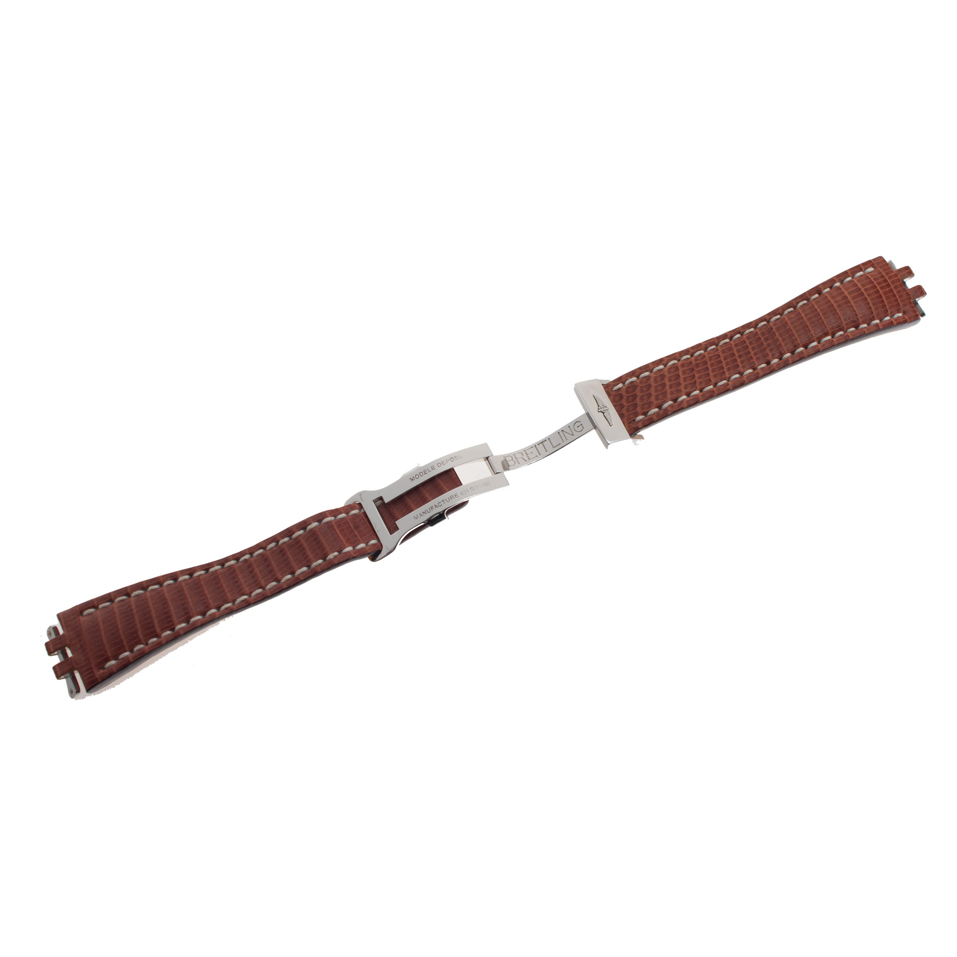 Breitling brown lizard strap 19x14 with stainless steel deployment buckle (Default)