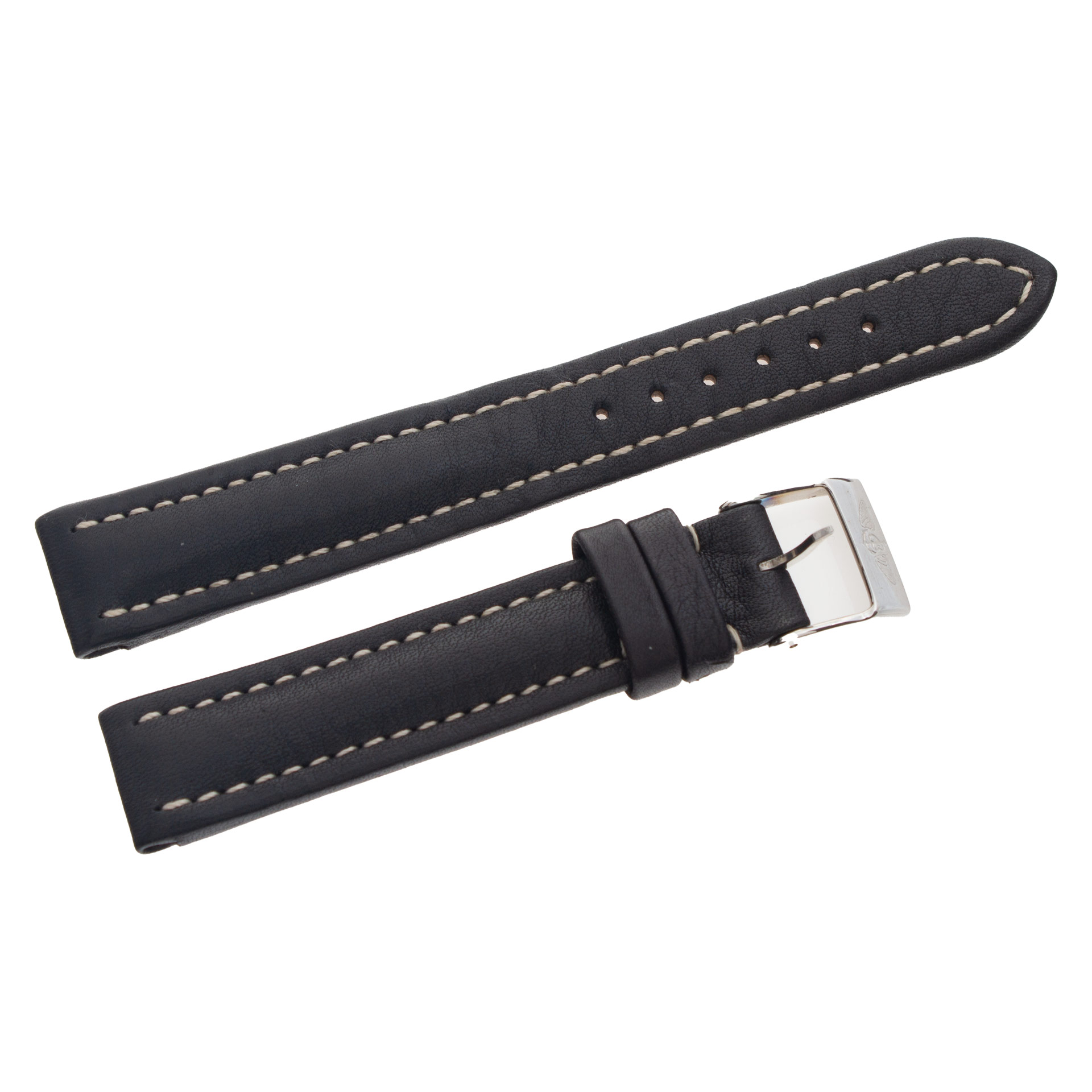 Breiting black calf strap with white stitching (15mm x 14mm) (Default)