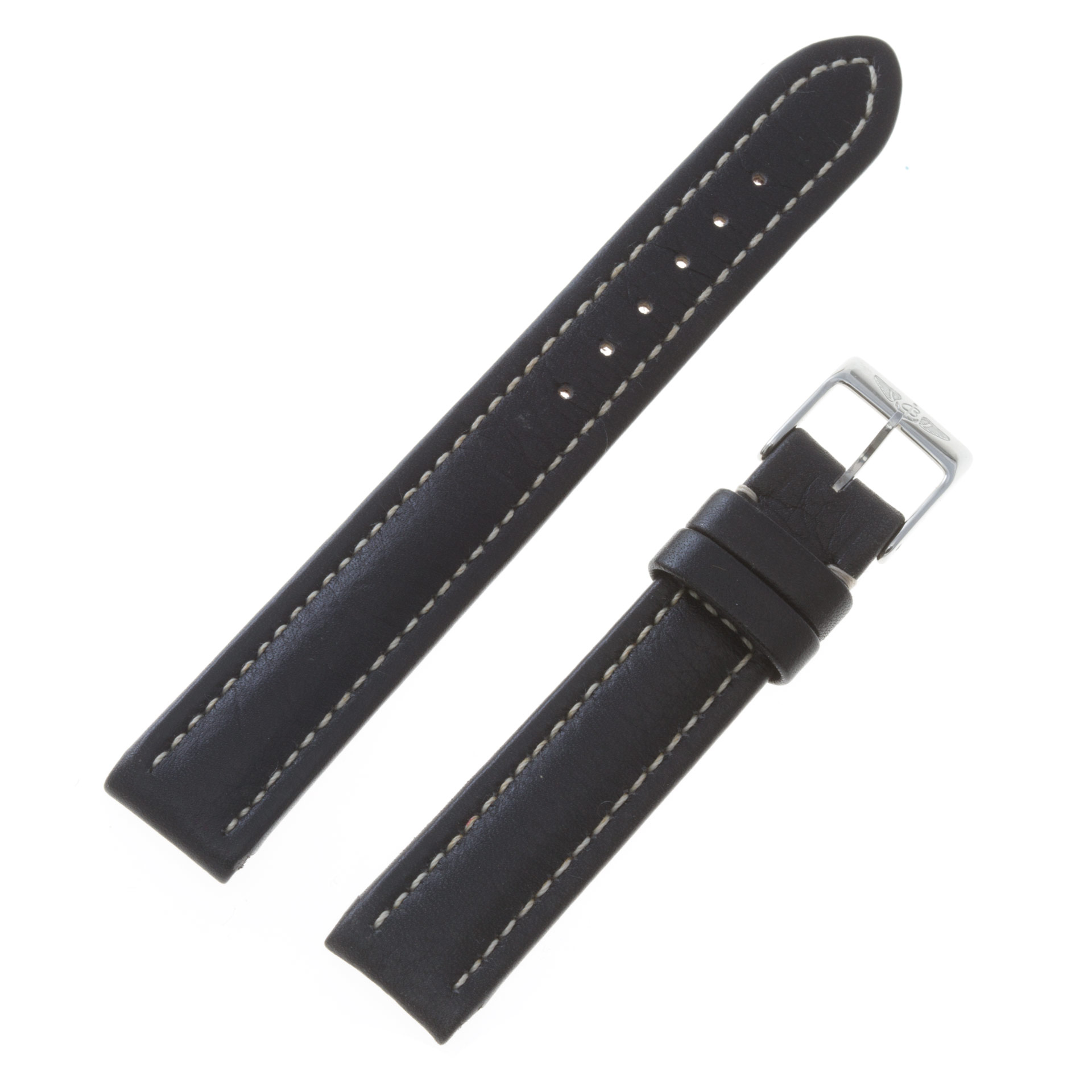 Breitling black leather strap with white stitching with original tang buckle  15mm x 14mm