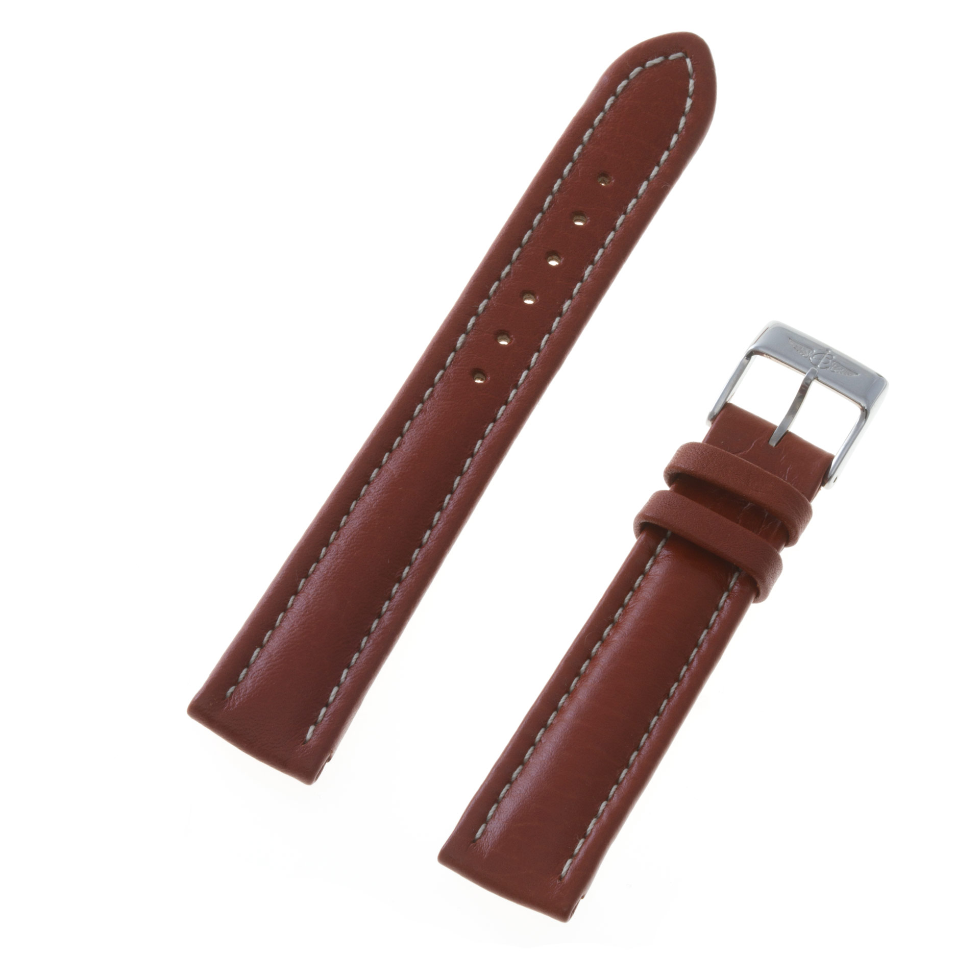 Breitling tan leather strap with white stitching and original tang buckle (18x16)
