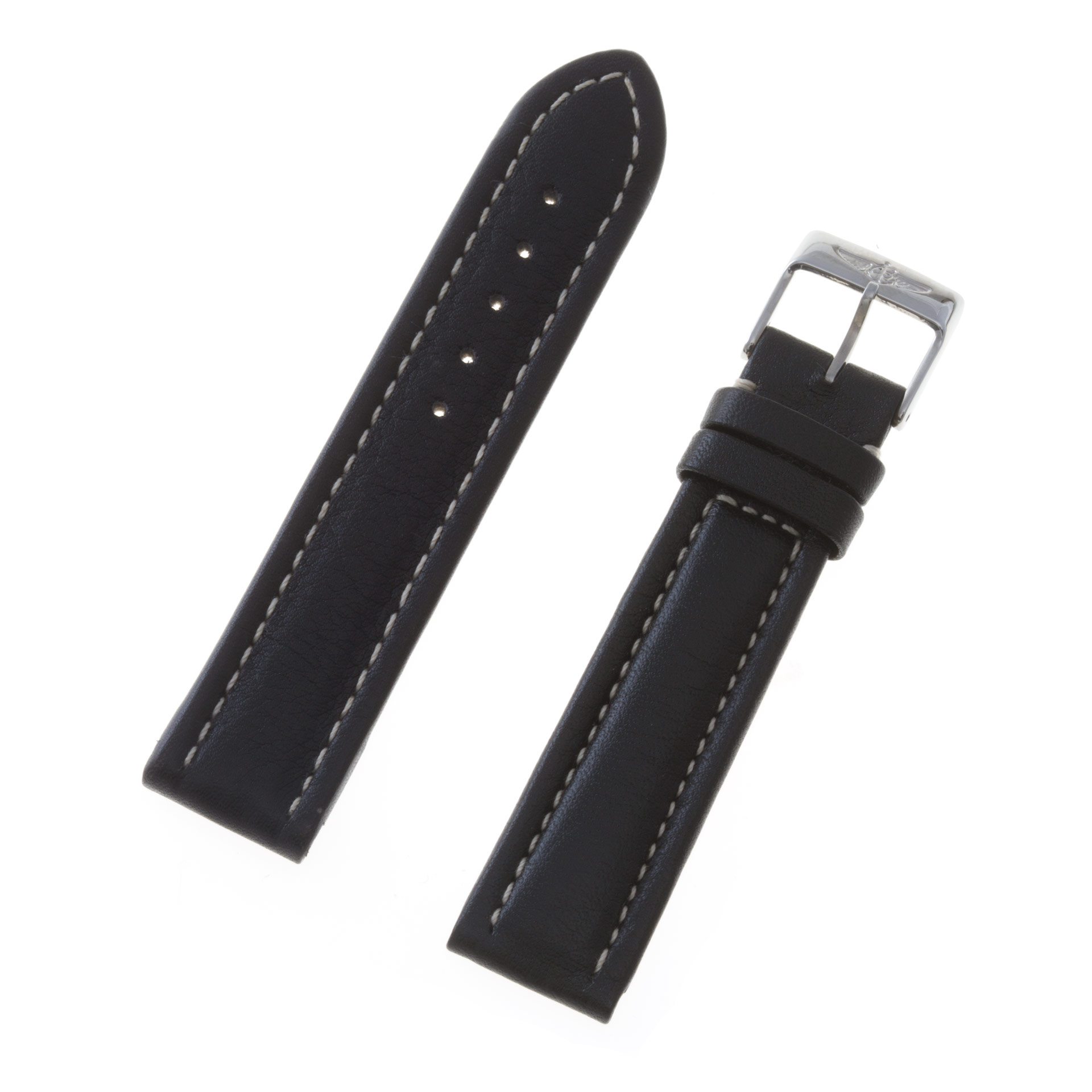 Breitling black leather strap with white stitching and original tang buckle (18x16)