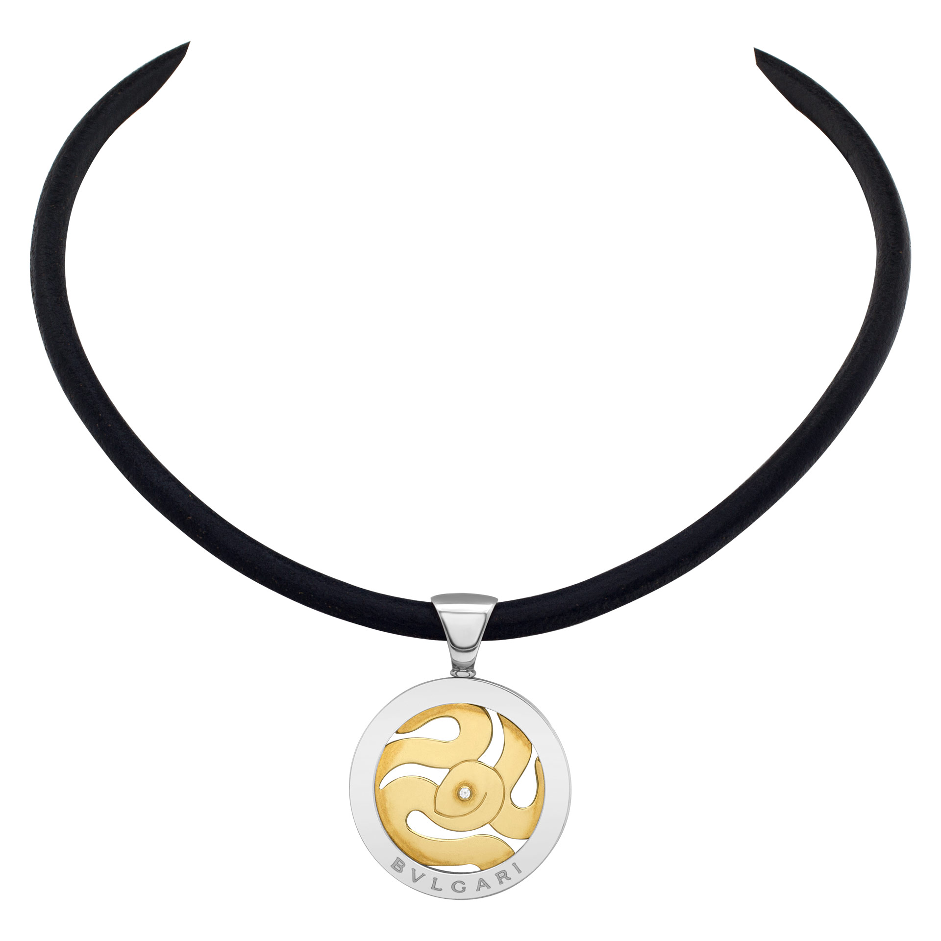 Bvlgari Serpenti logo tondo necklace in 18k gold and stainless steel