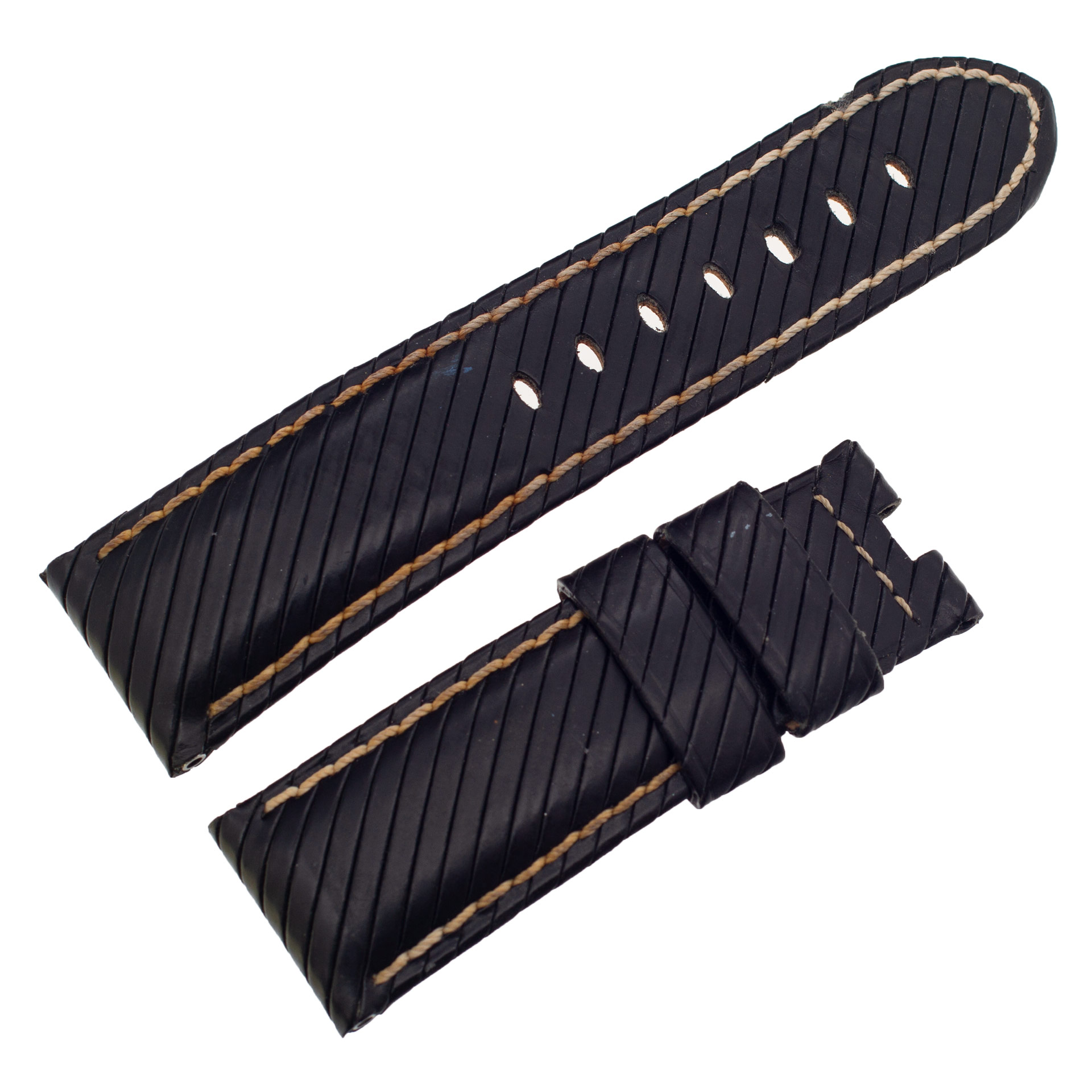 Panerai black leather strap with stitching  24mm x 21mm