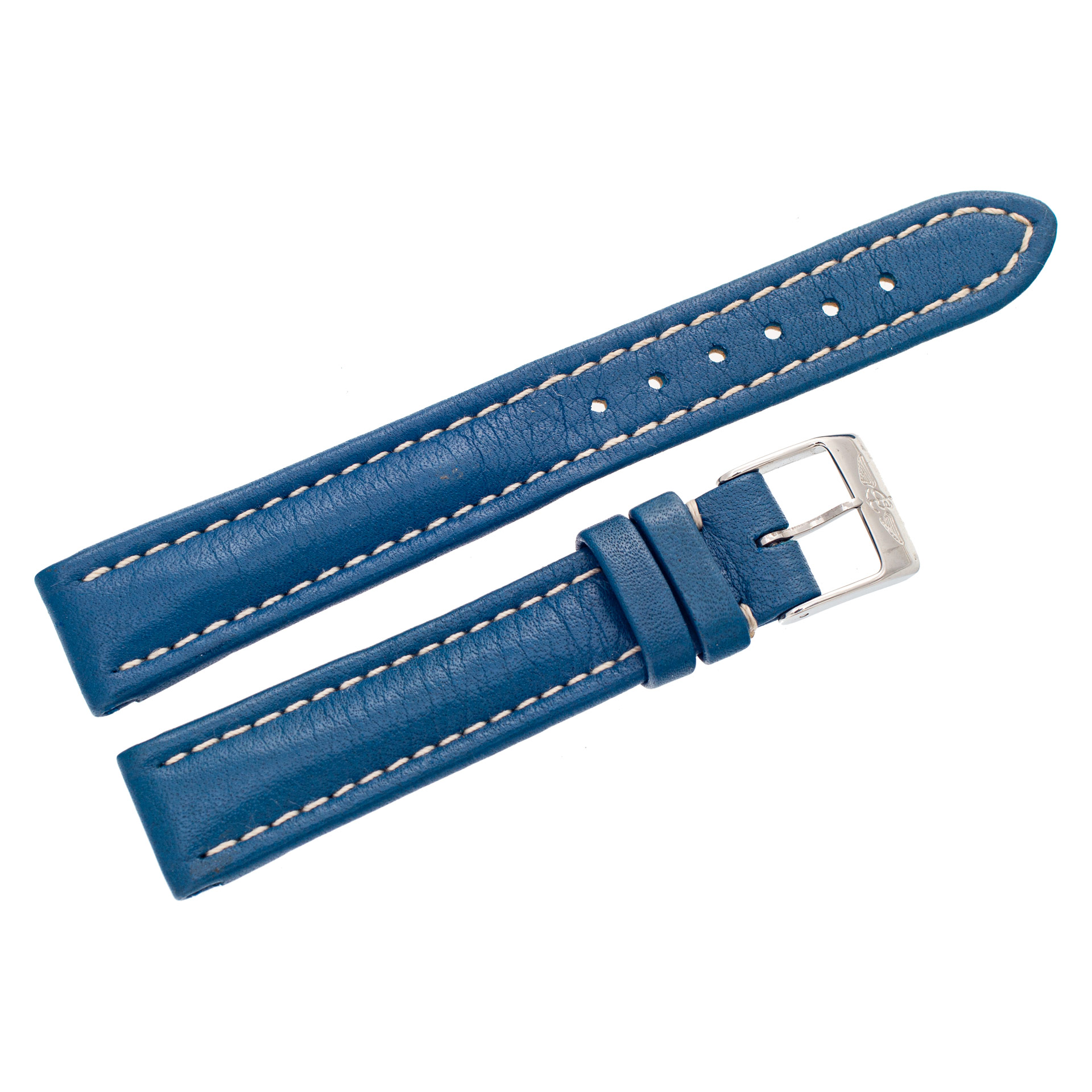 Breitling blue leather strap with white stitching and original st/s buckle (15mm x 14mm)