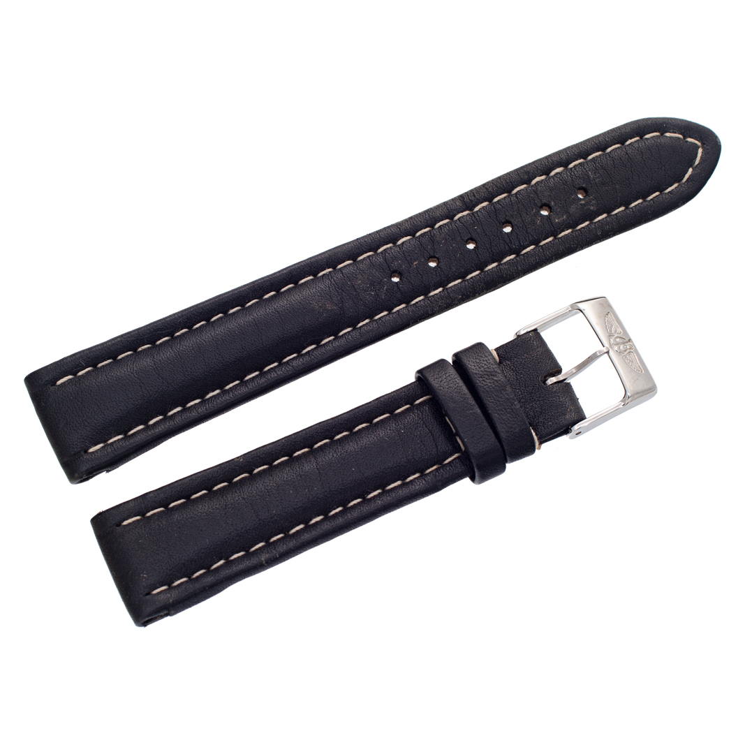 Breitling black leather strap with white stitching and original st/s buckle (18mm x 16mm)