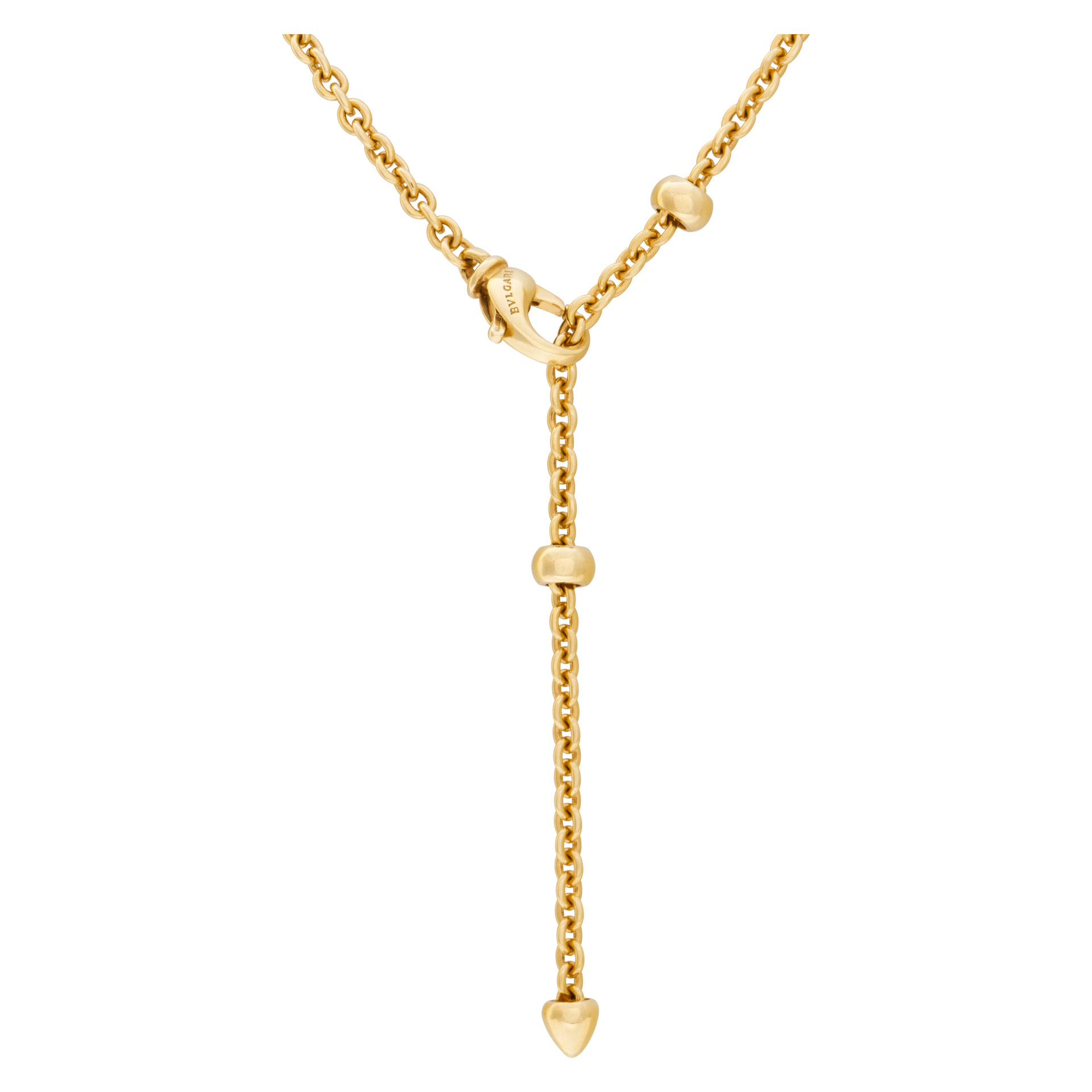 Bvlgari Lariat chain/necklace in 18k yellow gold. Length is 20". Width: 2mm.