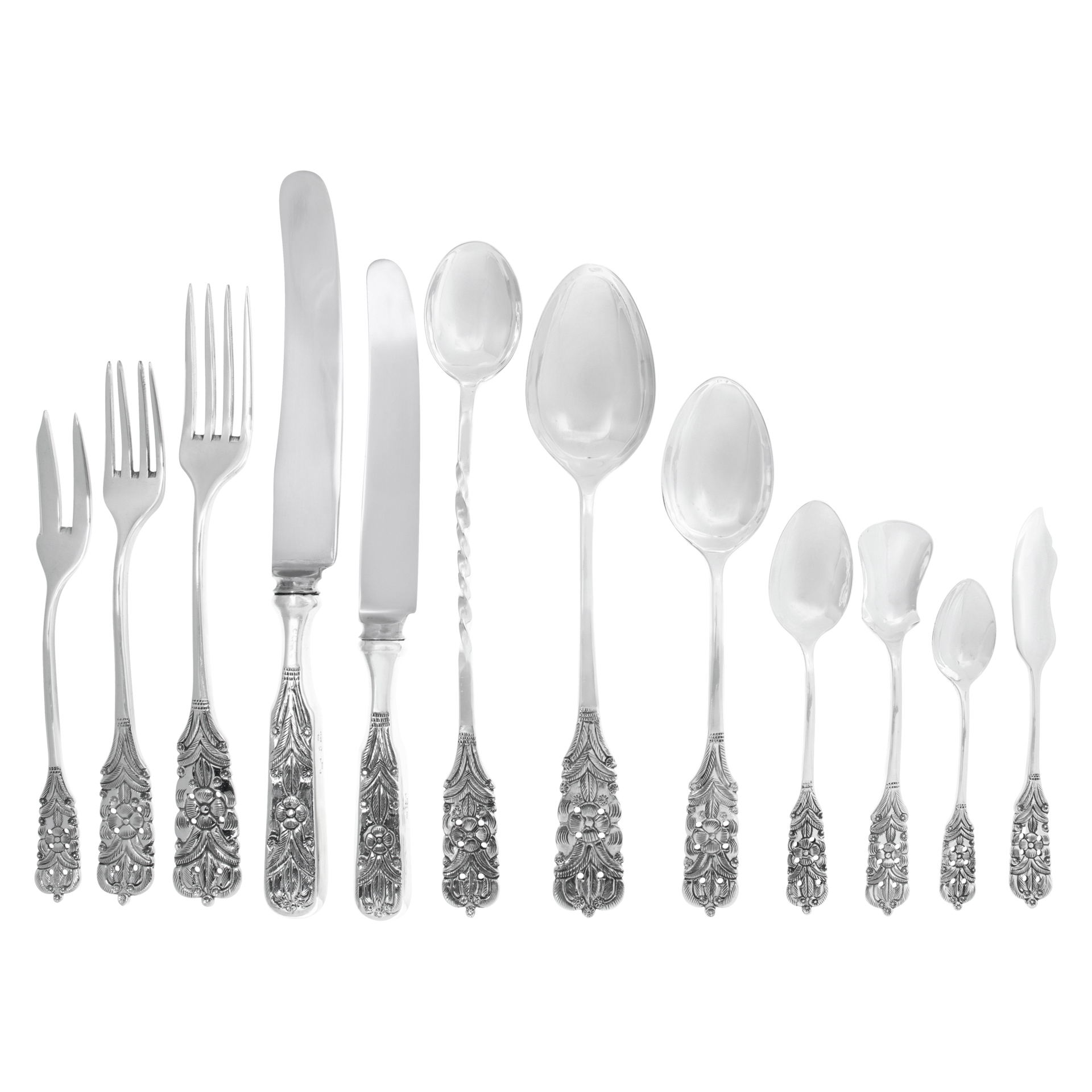 ARIAS, Peru solid sterling silver flatware set- 14 place setting for 12 (including Fish Set) and 19 Serving pieces- TOTAL: 181 pieces..