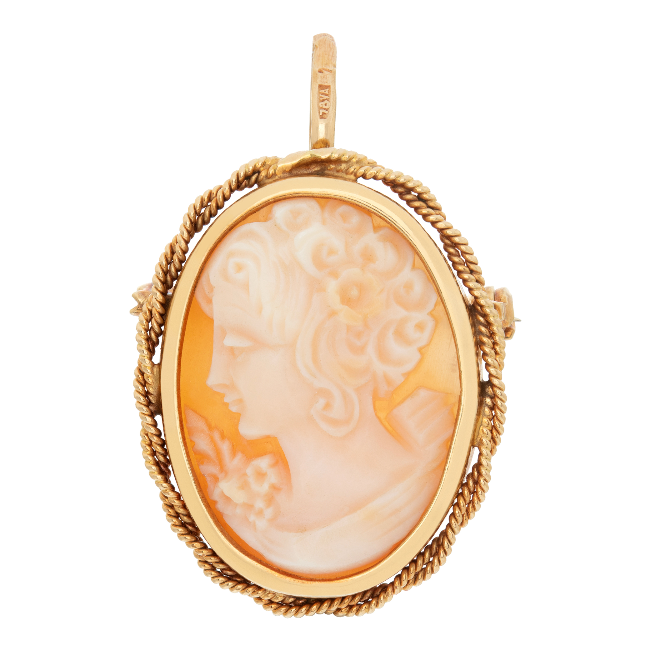 Cameo pin/pendant in 18k yellow gold. 23mm x 29mm (0.875 inch by 1.125 inch) (Default)