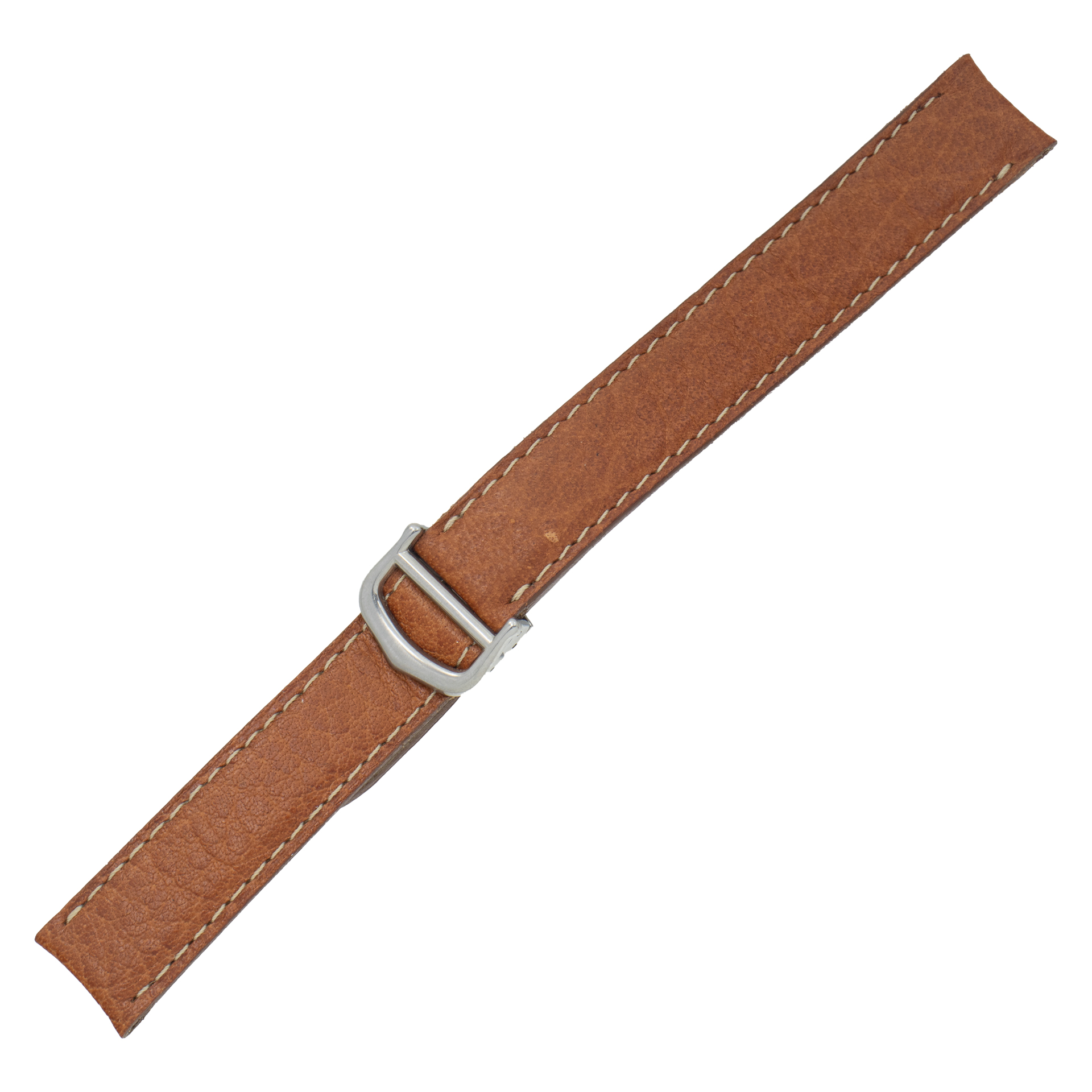 Cartier Brown Calfskin Strap With Deviated Stitching And Original Deployant Buckle