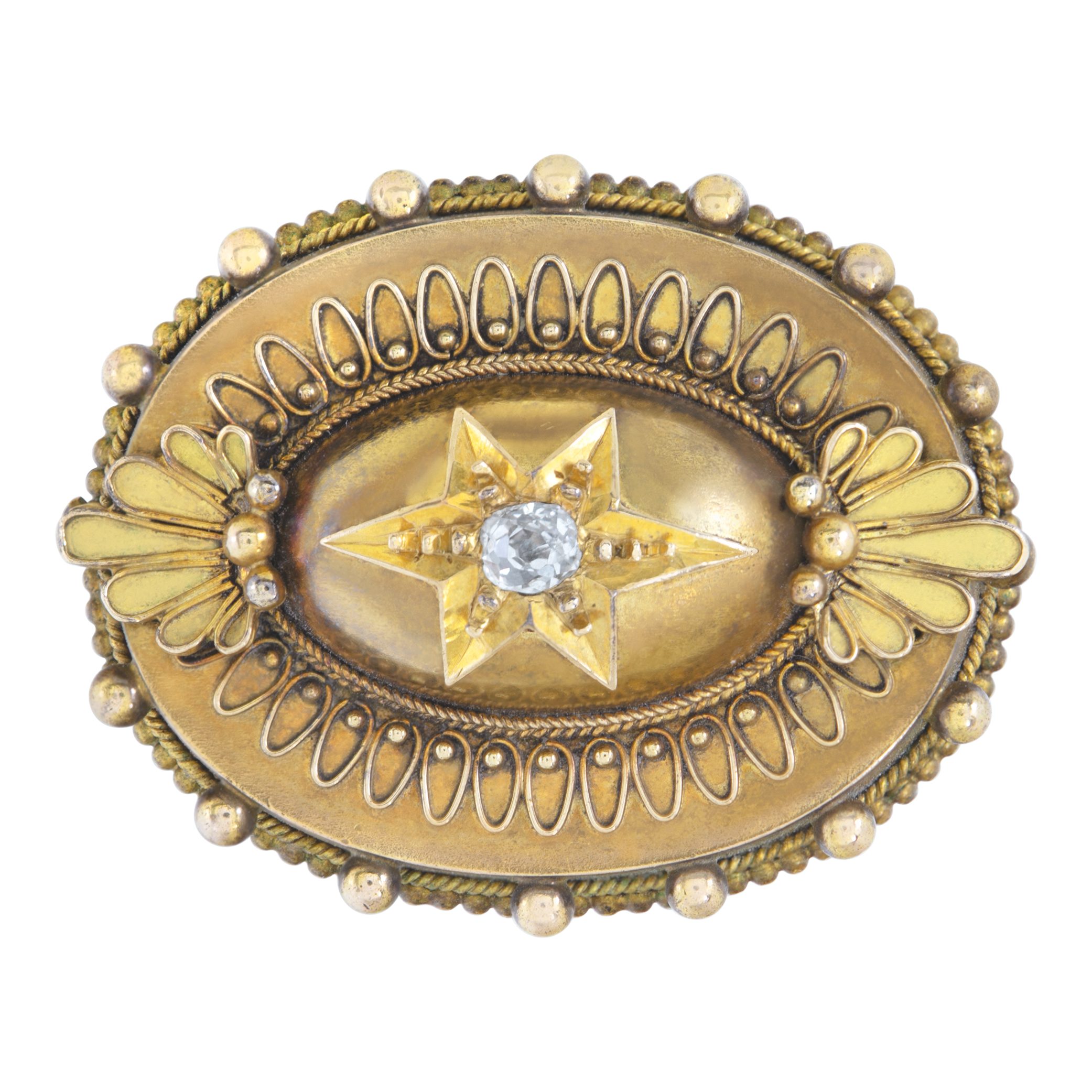 Etruscan Revival Brooch, Circa 1990, Victorian Era Antique Brooch In 18k (Tested) Yellow Gold. (Default)