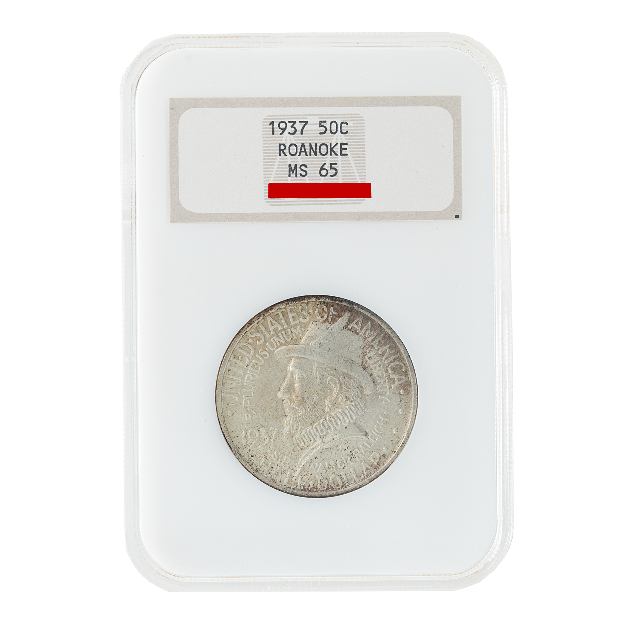 US Silver Half Dollar Roanoke Island, North Carolina 350th Anniversary, 1937. NGC grading is MS 65