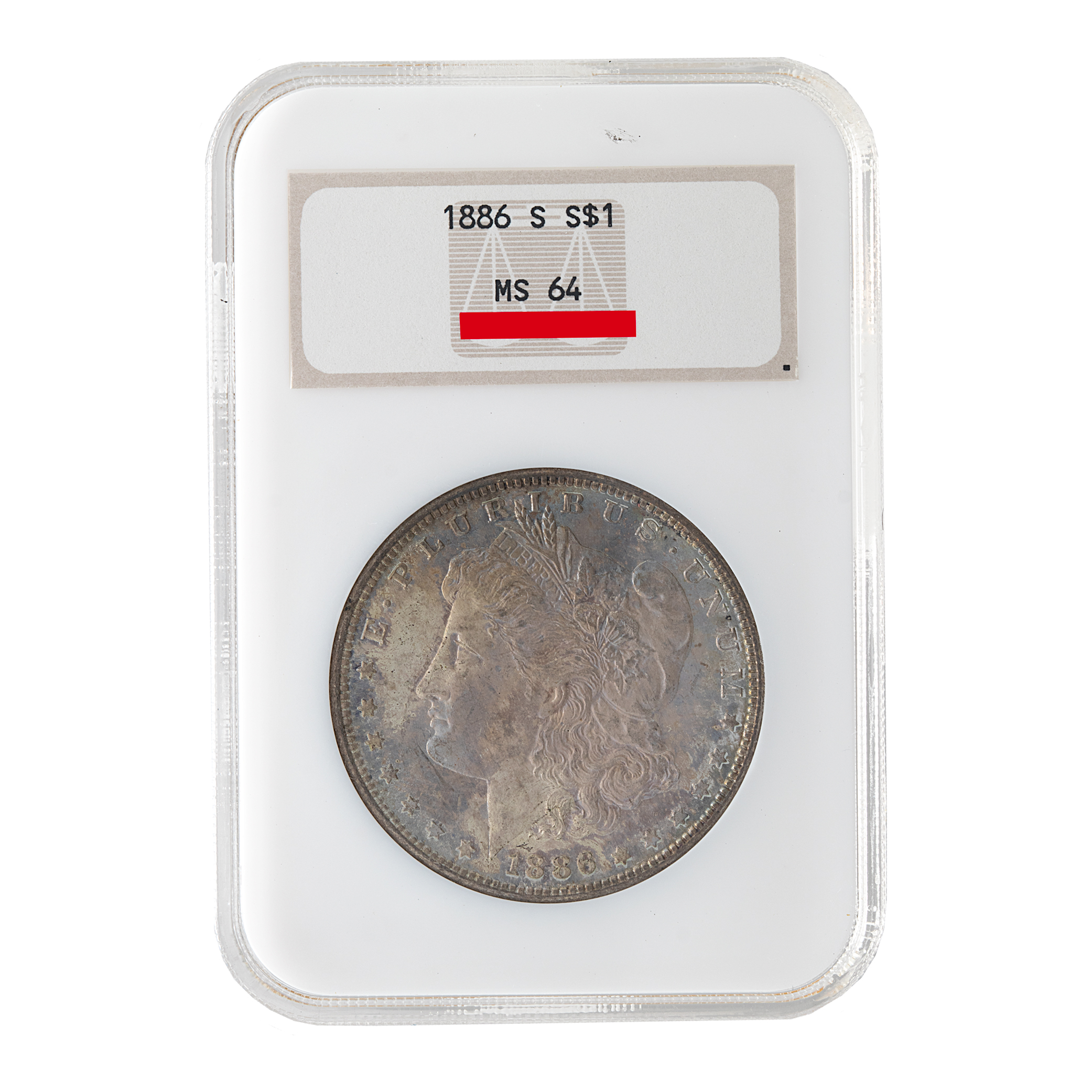 1886 S Silver Dollar toned, MS 64, NGC graded (Default)