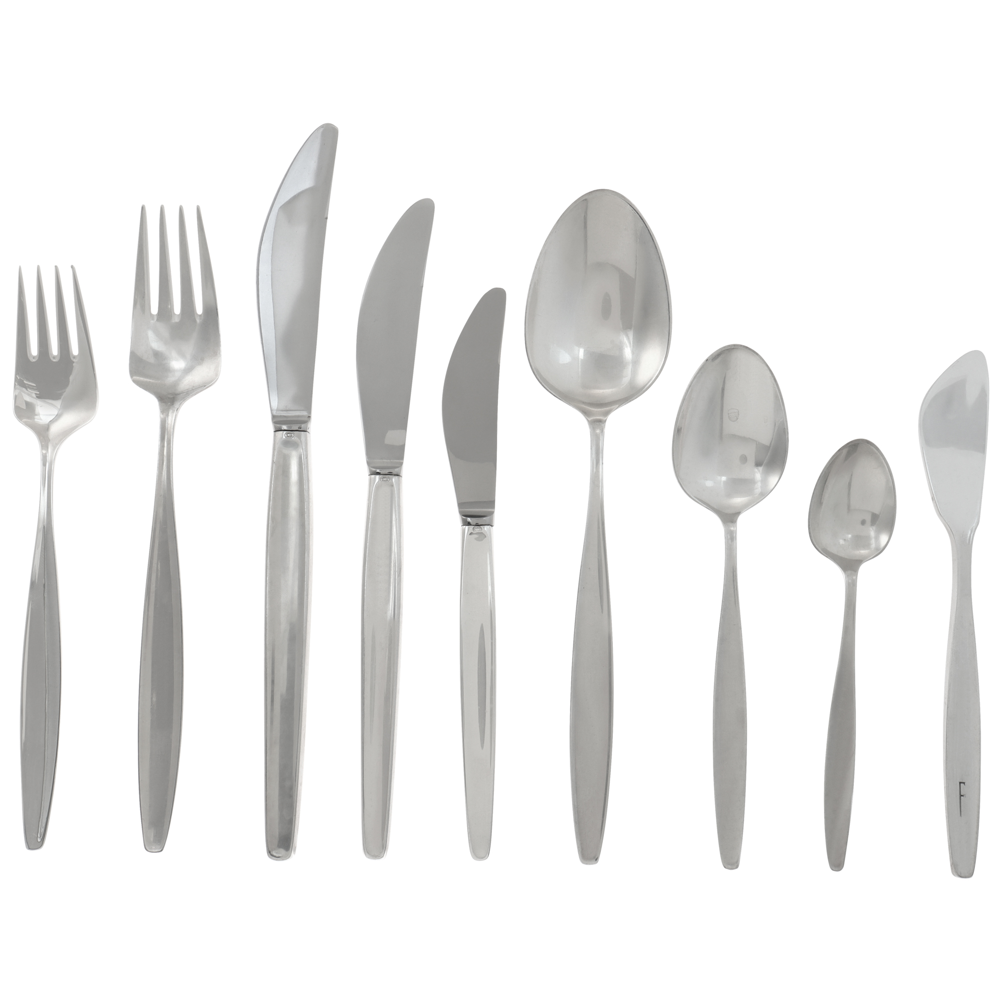 CYPRESS by GEORG JENSEN Sterling Silver Flatware Set patented in 1953.100 pieces- 5 x 12 place setting (with xtra) & 7 serving pieces. (Default)