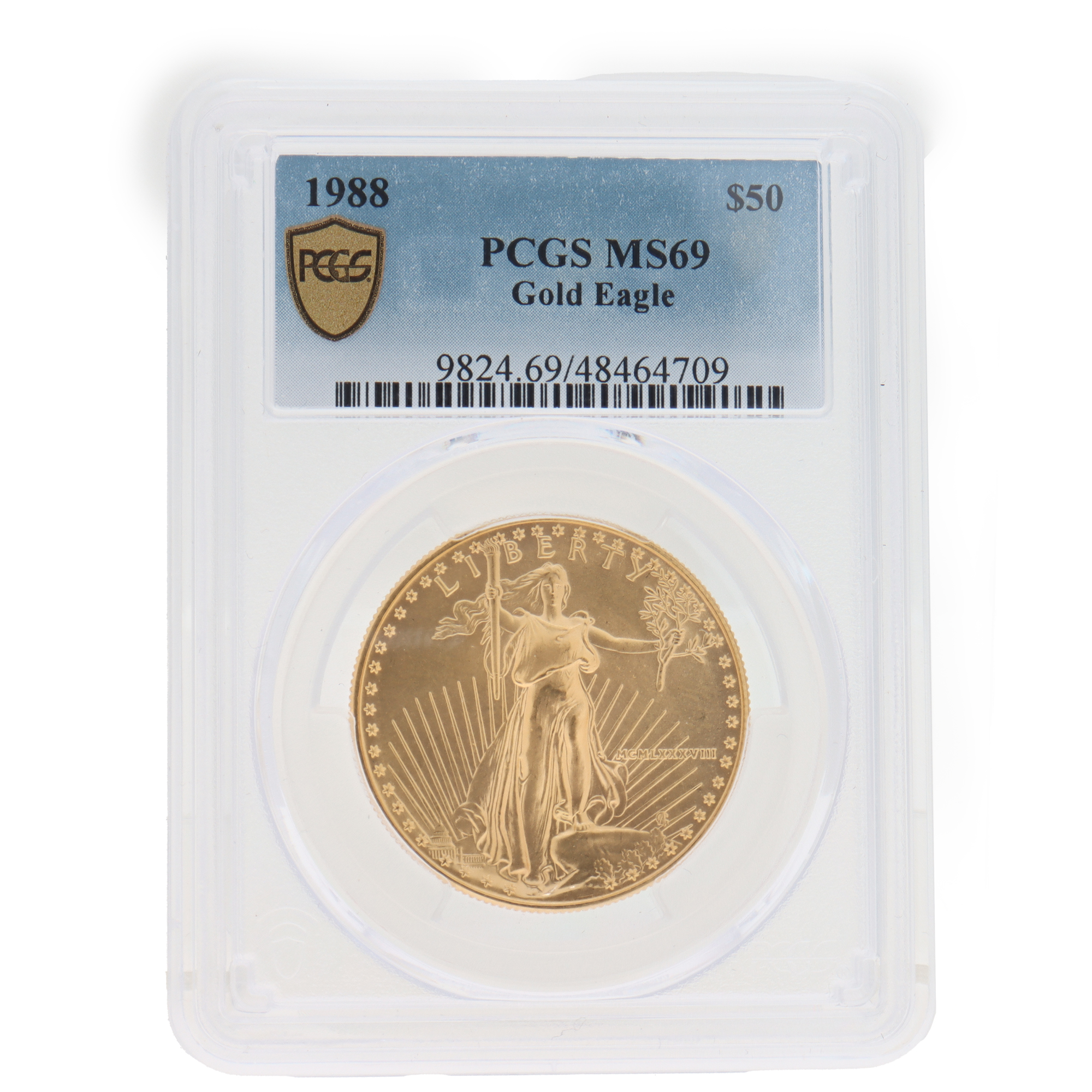 $50 Gold American Eagle Coin from 1988. Uncirculated PCGS grading of MS69 (Default)