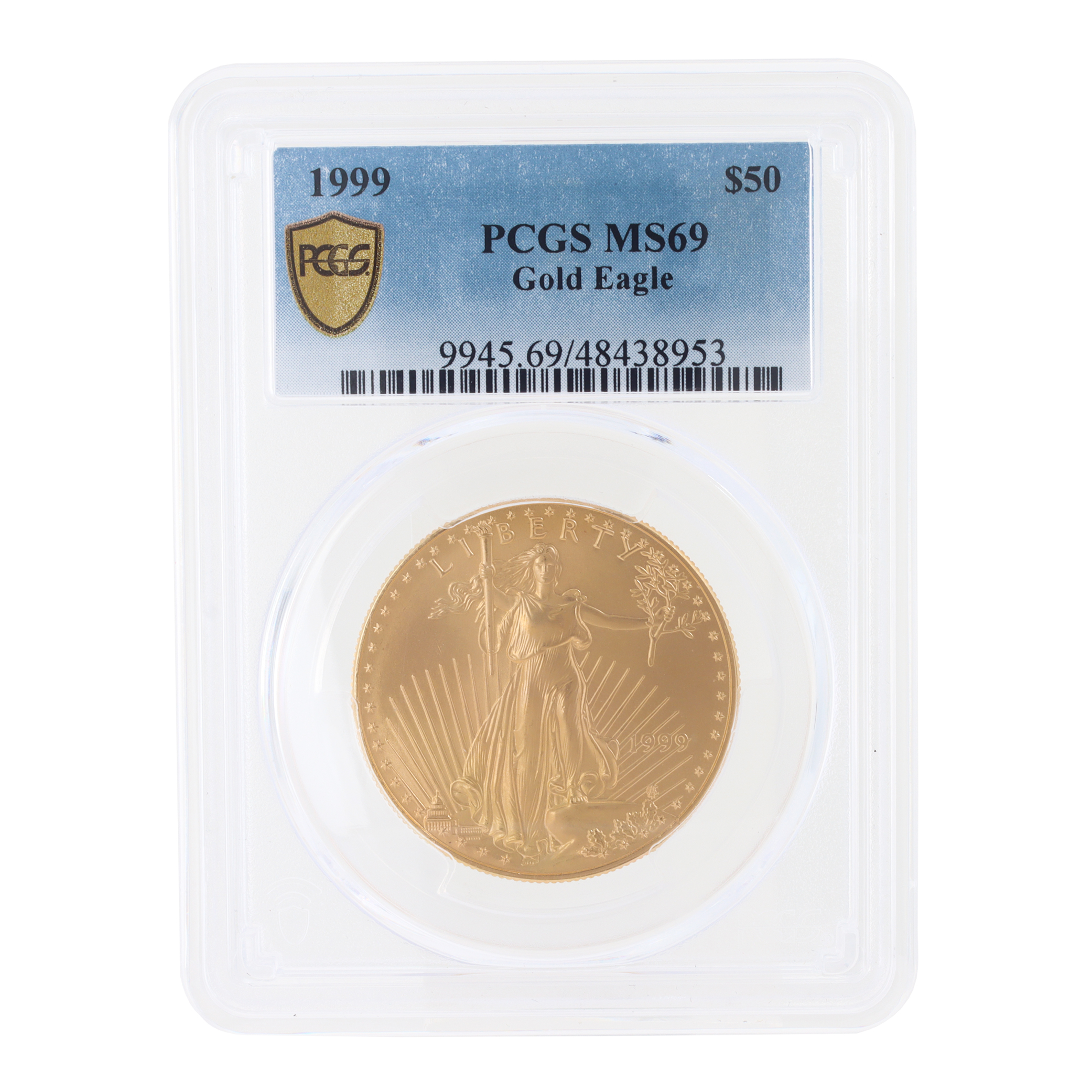 $50 Gold American Eagle Coin from 1999. Uncirculated PCGS grading of MS69