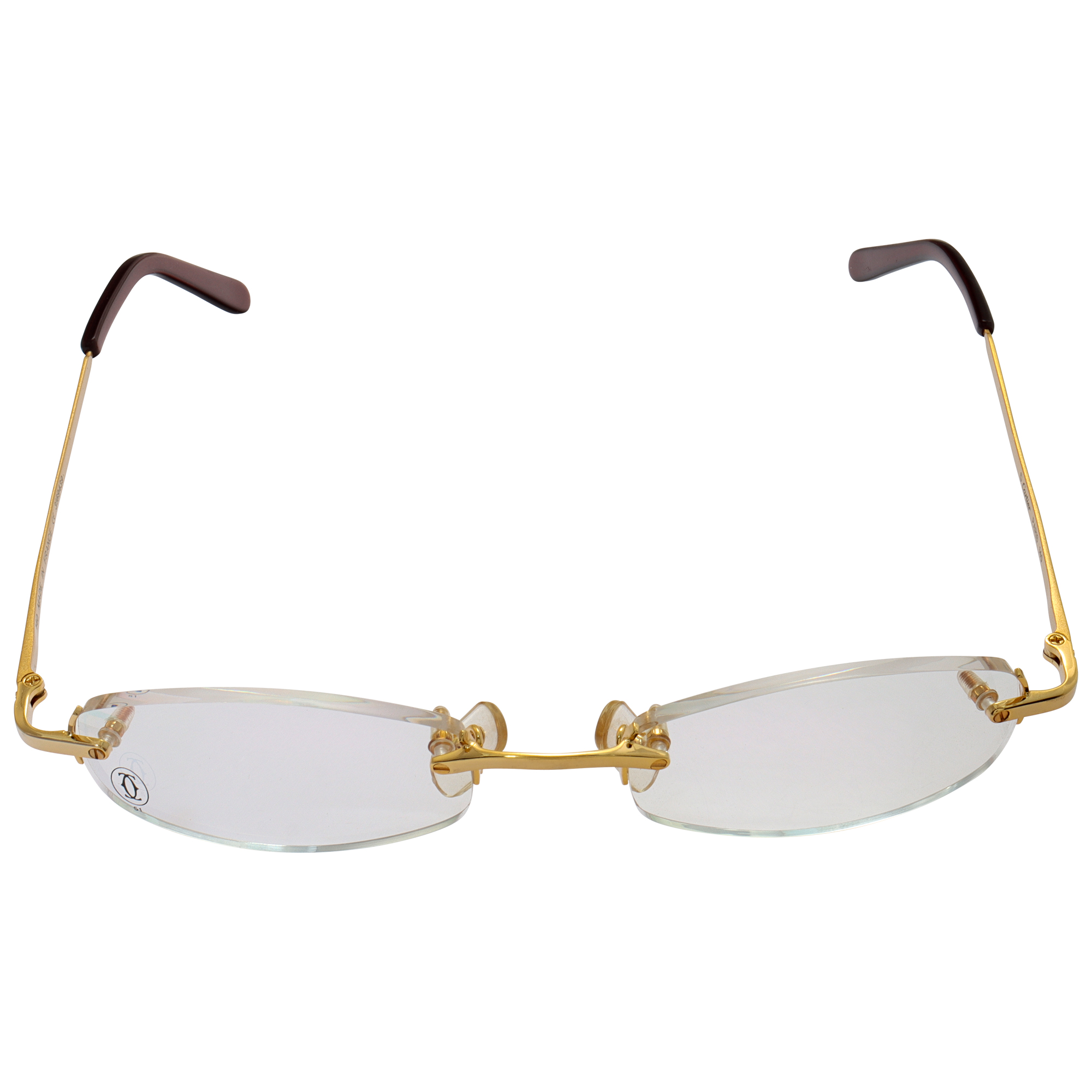 Cartier glasses with golden and red temples. Ref CE 3169439. Made in France. Comes with original Cartier presentation box