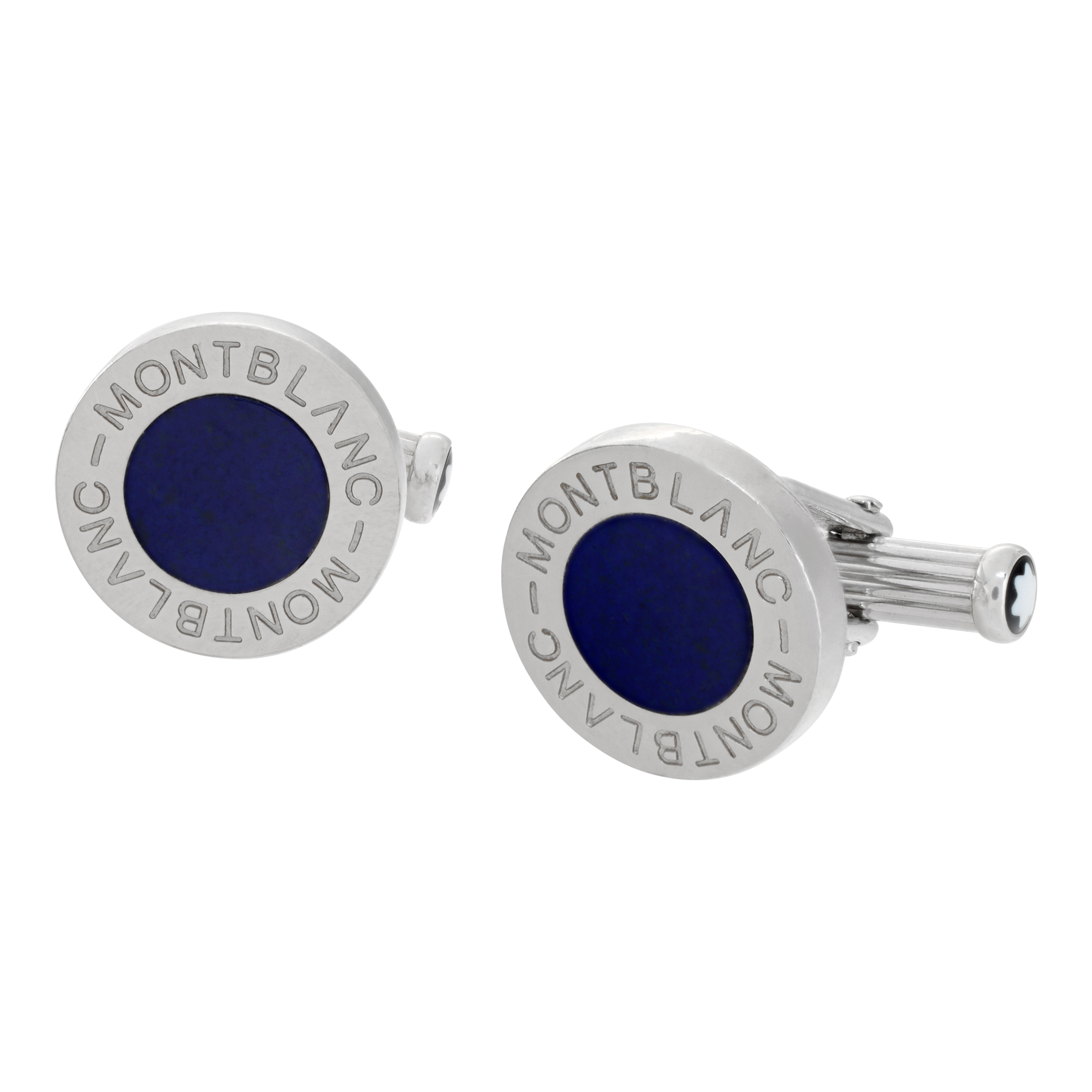 Montblanc Cufflinks in stainless steel with blue enamel center