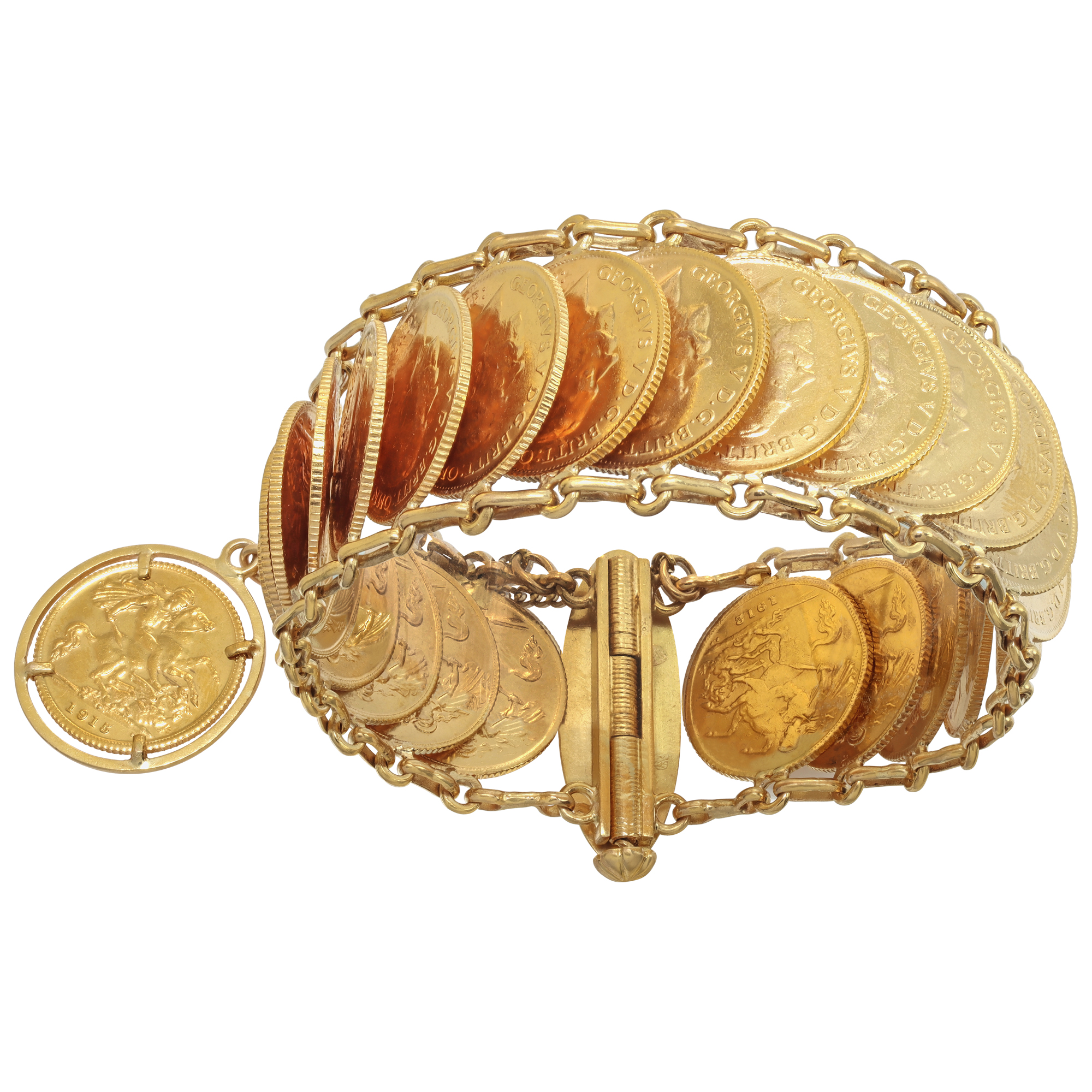 1912 Gold Half Sovereign - King George V - London gold coin flex link bracelet (Default)