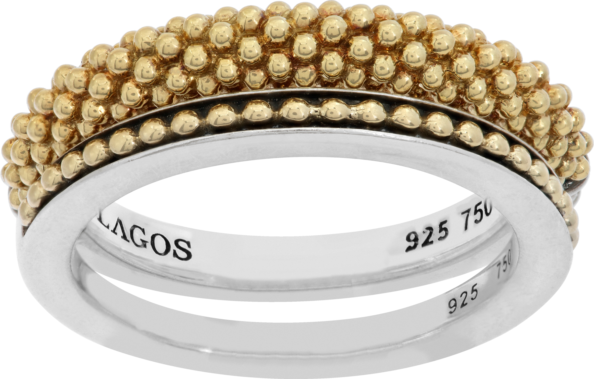 Lagos "Caviar" 18K yellow gold and sterling silver 2 rings set (Default)