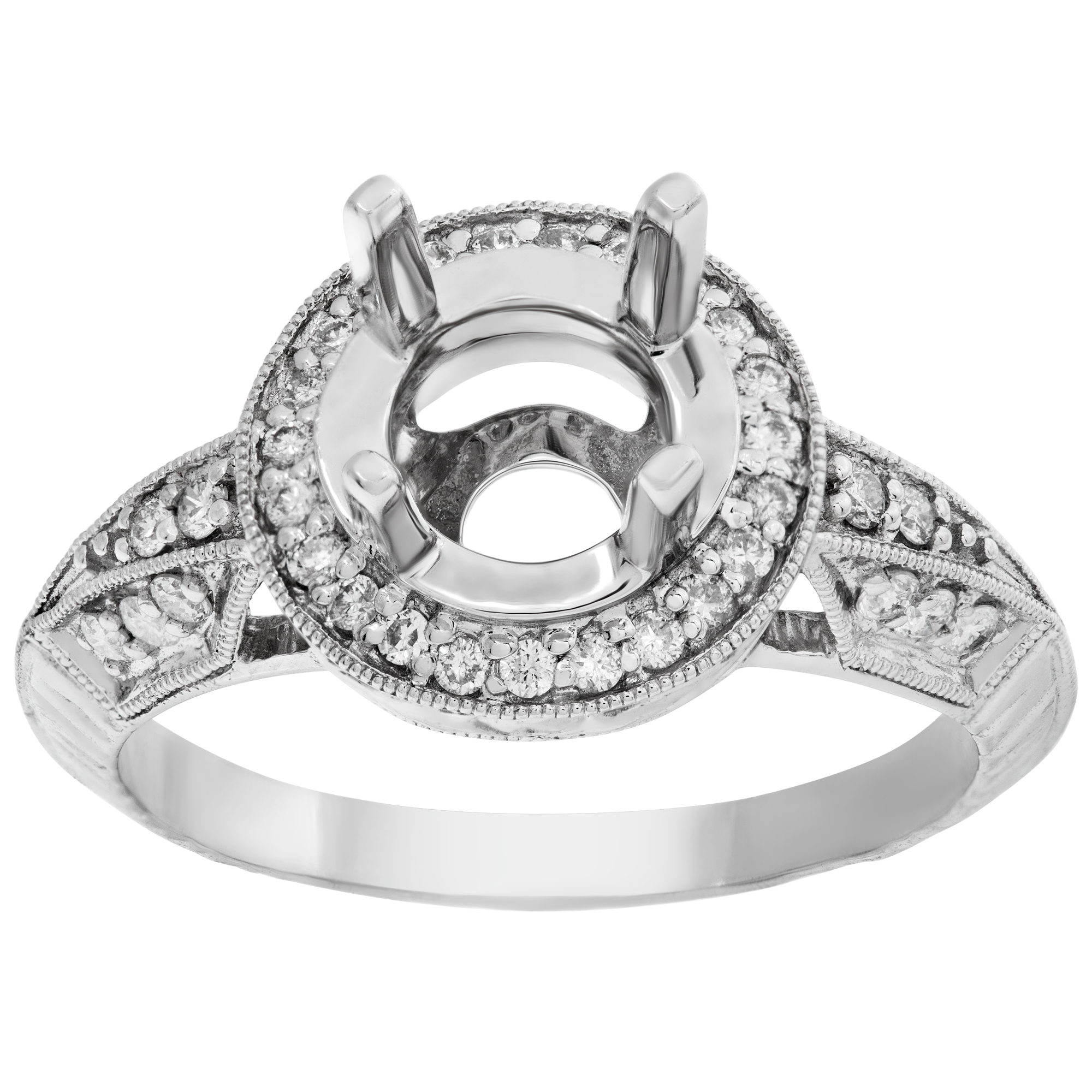 18k white gold round diamond pave setting; 1.09 cts in diamonds (H,SI1)