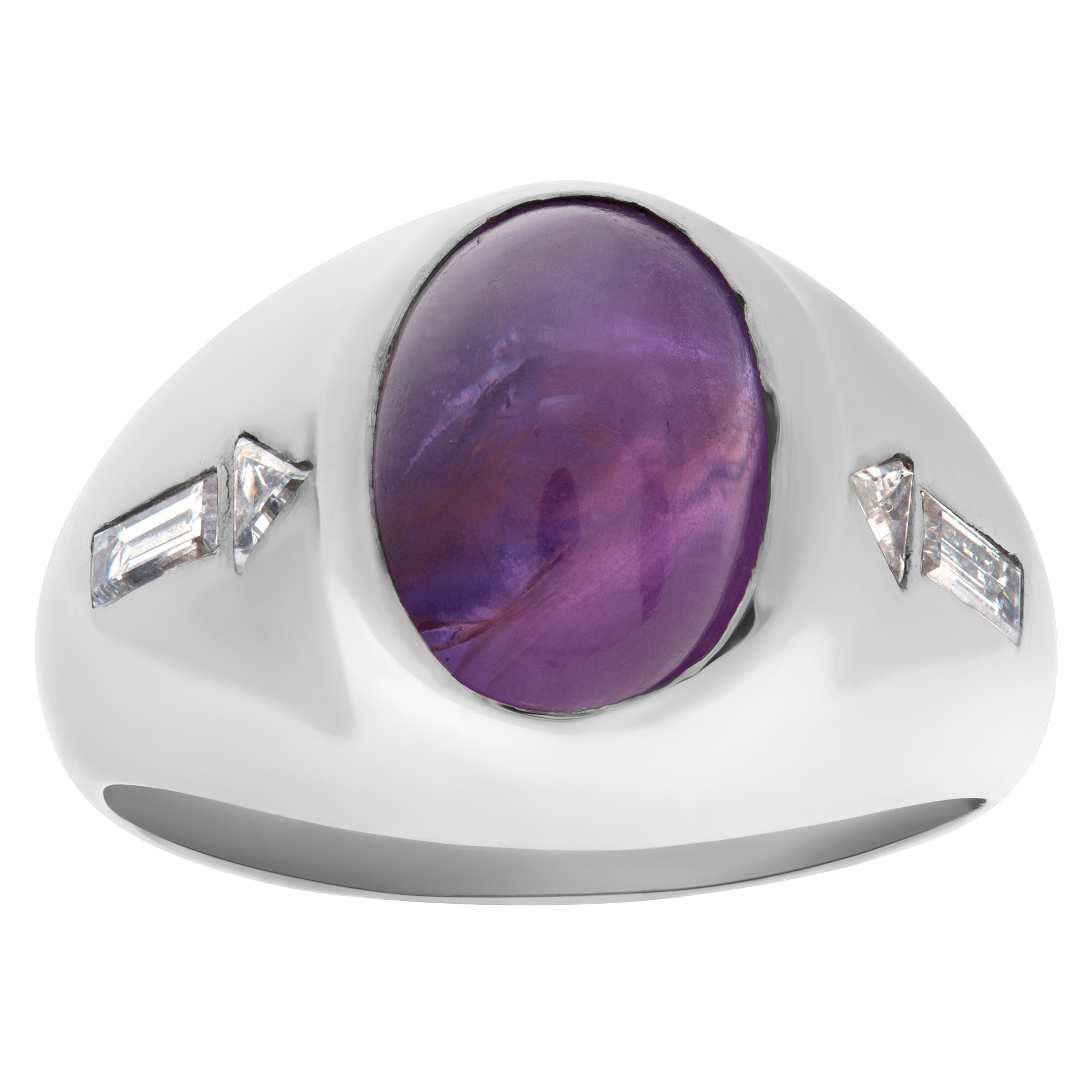 Star sapphire ring with diamond accents in 14k white gold. 2.00 cts sapphire cabochon