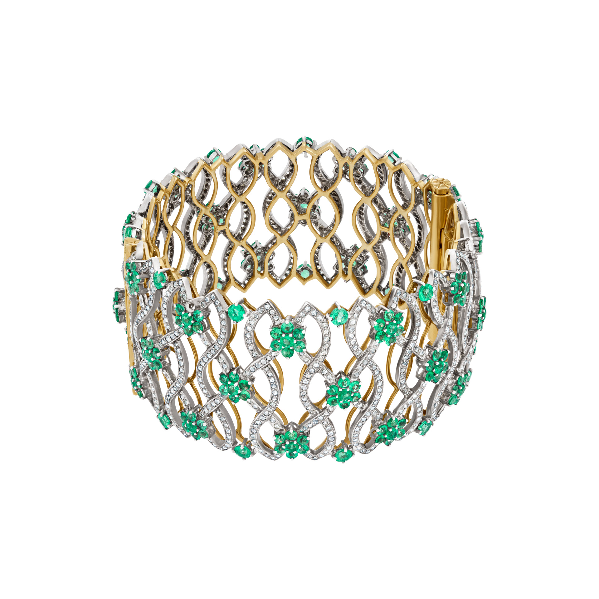 Emerald and diamond bangle in 14k & sterling silver