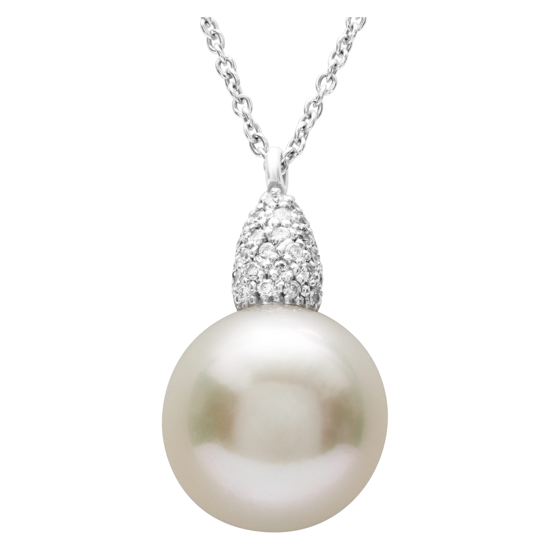 Beautiful 12.4mm South Sea Pearl drop style necklace. 0.32cts in diamonds