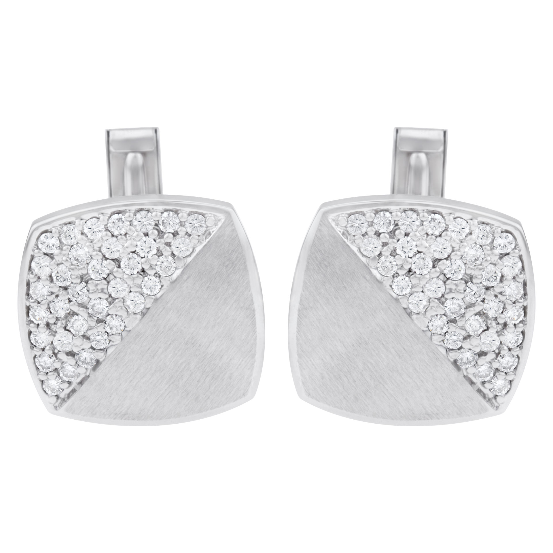 New square 18k white gold cufflinks with pave set diamonds