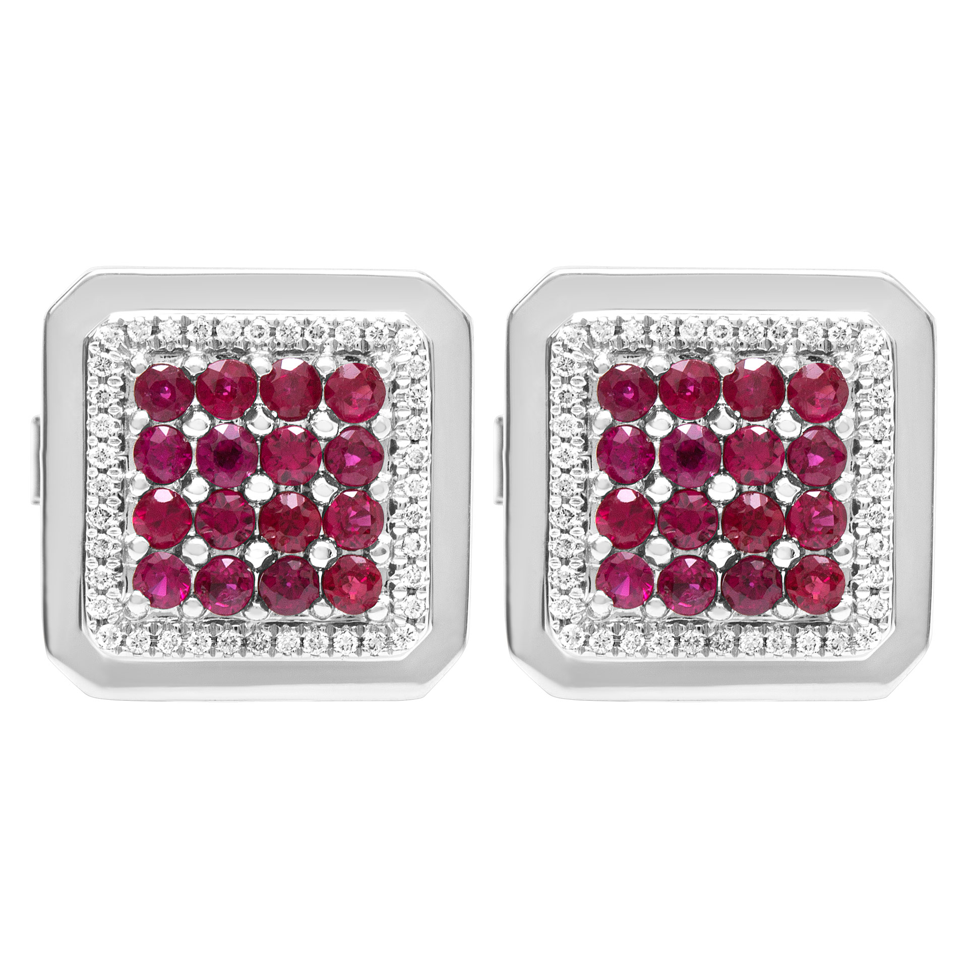 Regal ruby & diamond cufflinks in 18k white gold