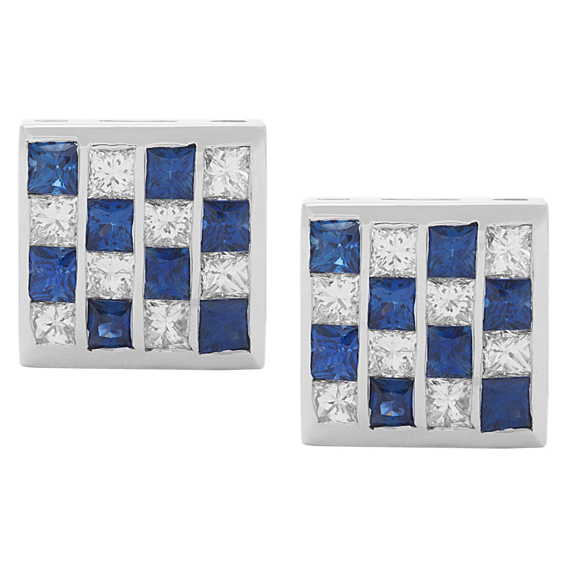 Checkerboard diamond and sapphire cufflinks in 18k white gold & yellow gold. 1.59cts in diamonds.