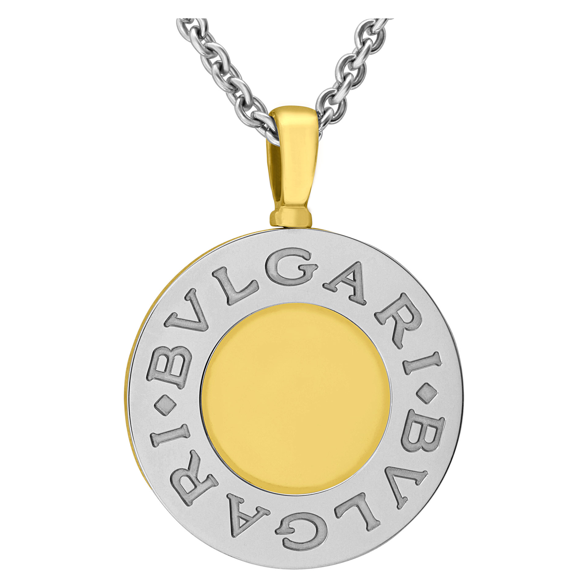 Bvlgari 18k white and yellow gold reversible large necklace on Bvlgari chain