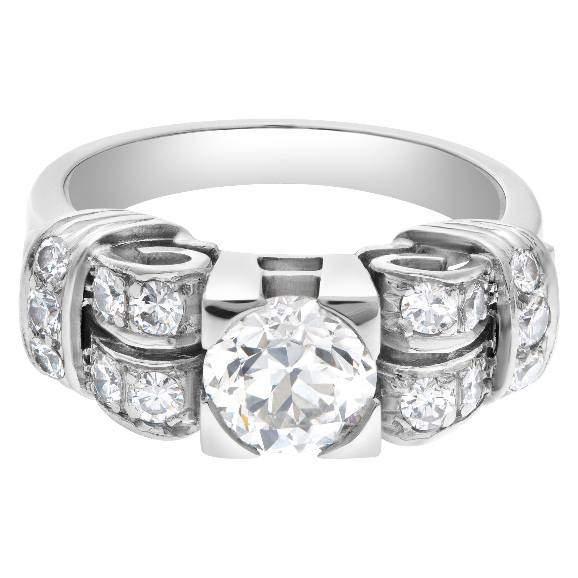 GIA certified round briiliant diamond 1.13 carats (J color, VS2 clarity) ring set in platinum. Size 7