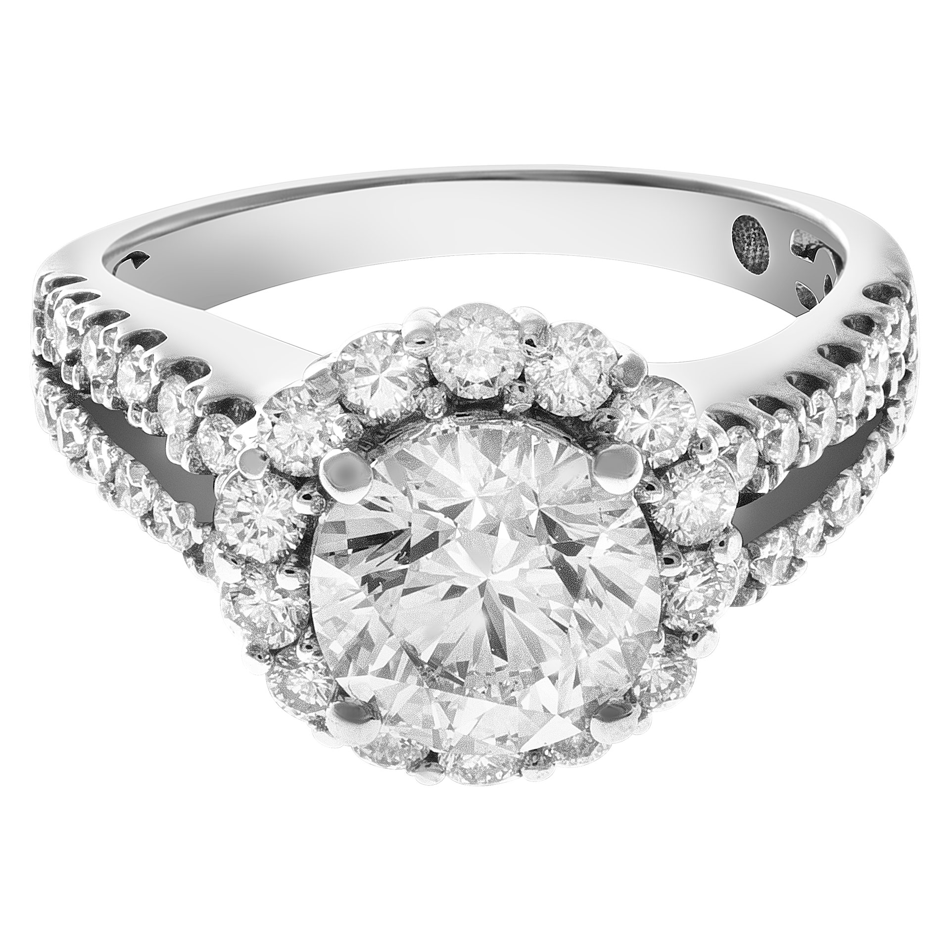 GIA certified round brilliant cut diamond ring 2.01 carats (H color, VS2 clarity) set in 18k white gold. Size 7