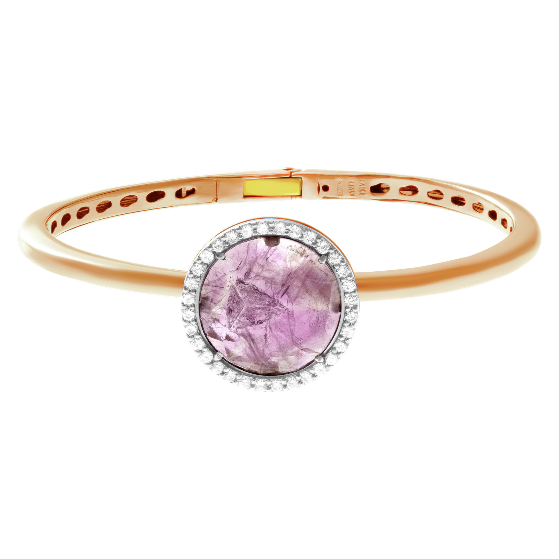Amethyst bangle in 14k rose gold with clean cut diamond accents