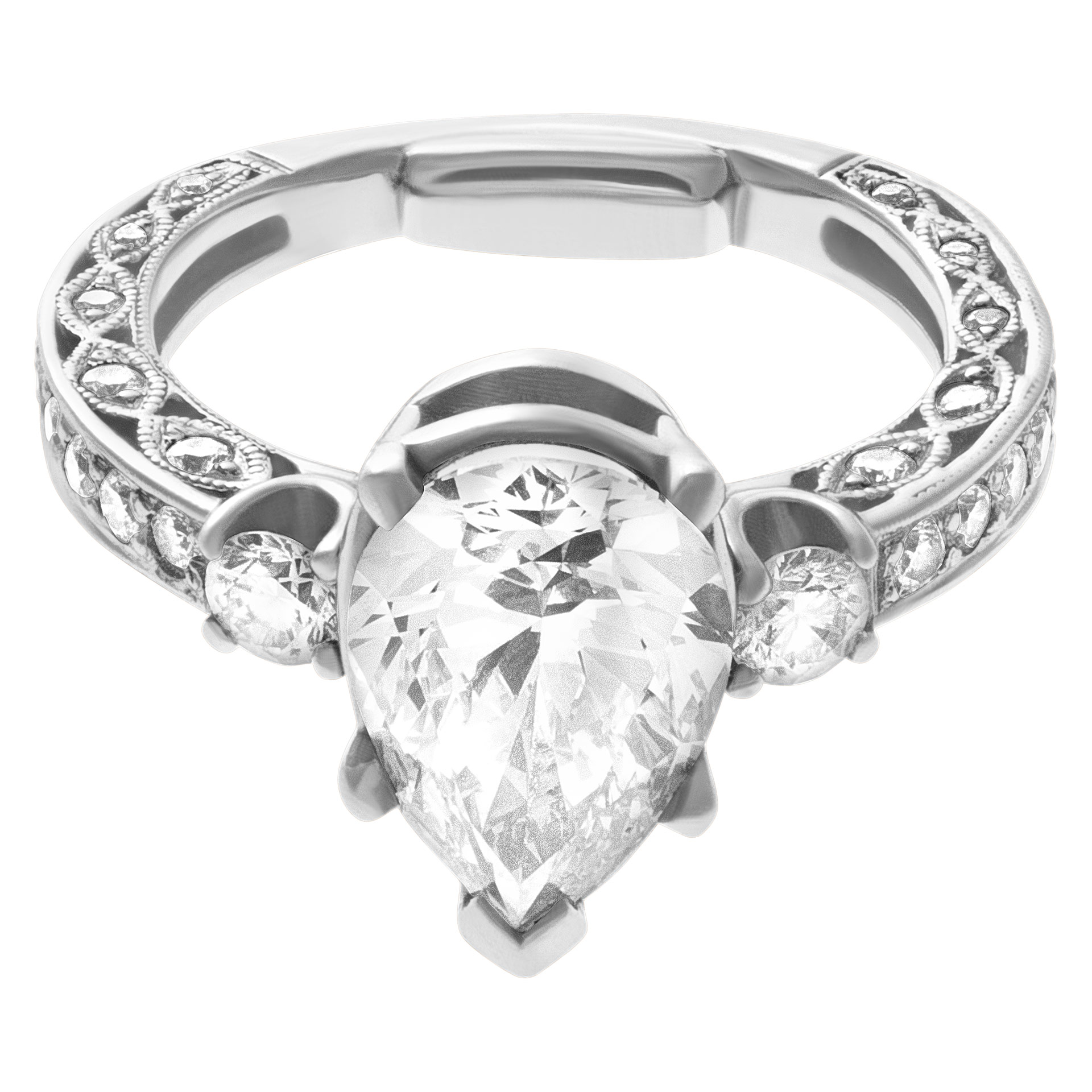 GIA certified pear brilliant cut 2.21 carat (K color, SI2 clarity) diamond ring