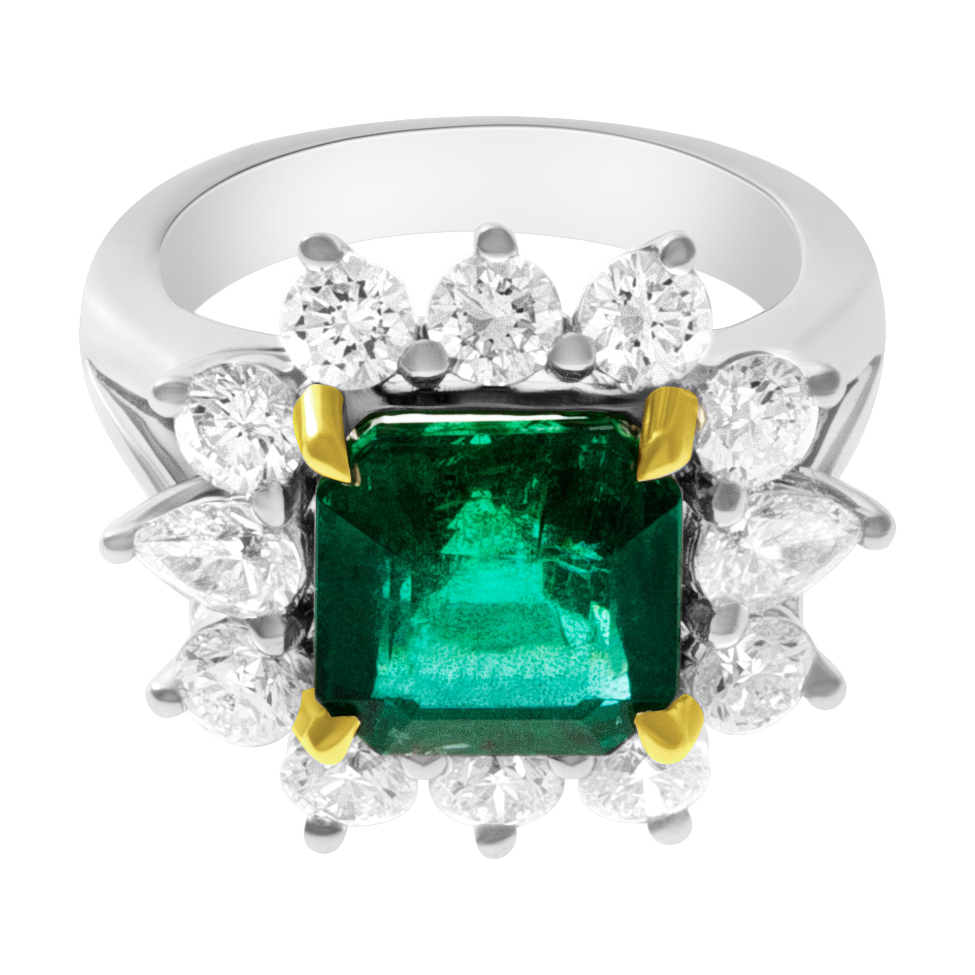 Luxurious deep green emerald and diamond ring 4.85 ct emerald with 2.37 cts in dias