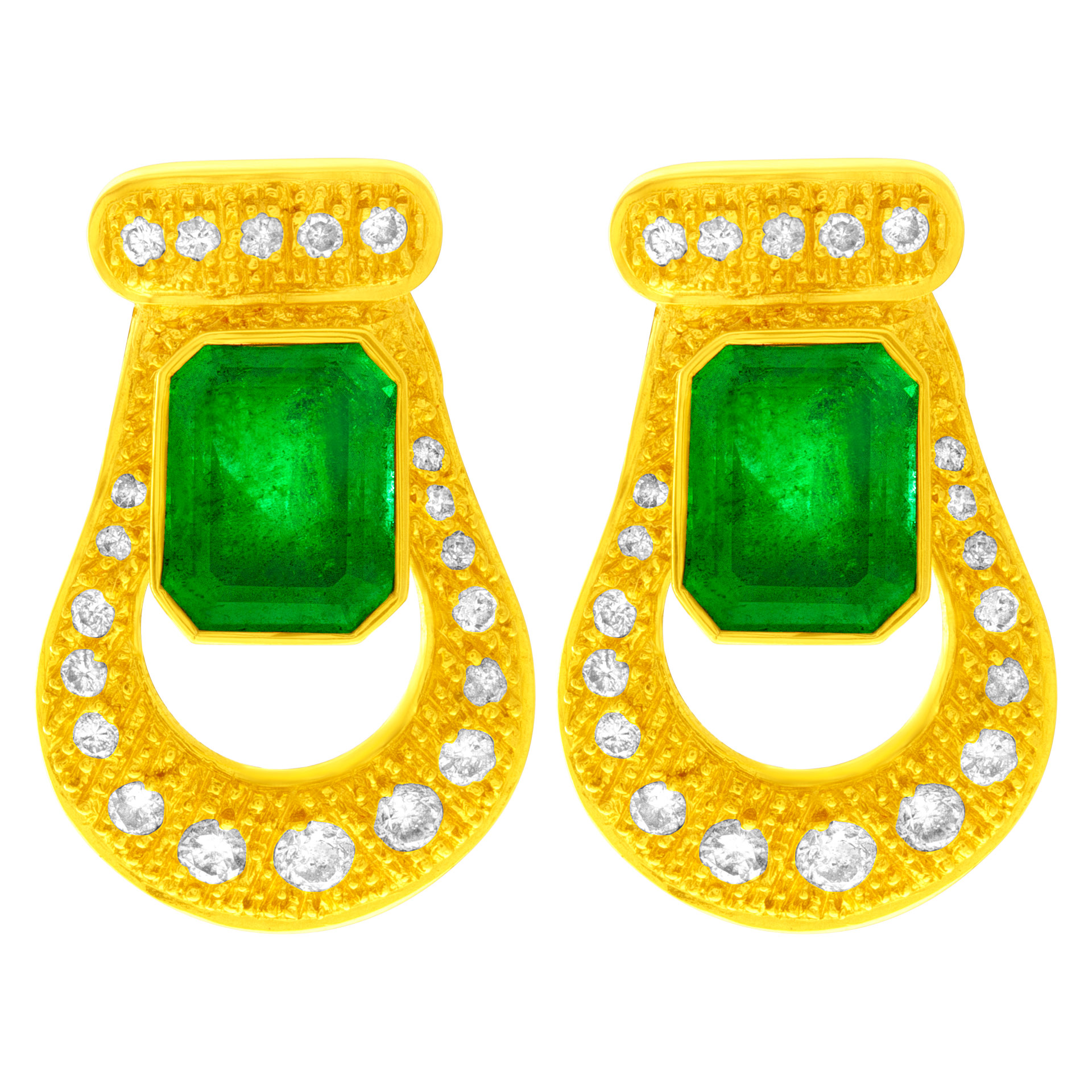 Emerald earrings with diamond accents in 18k. 5cts in Emeralds, 1ct in Diamonds