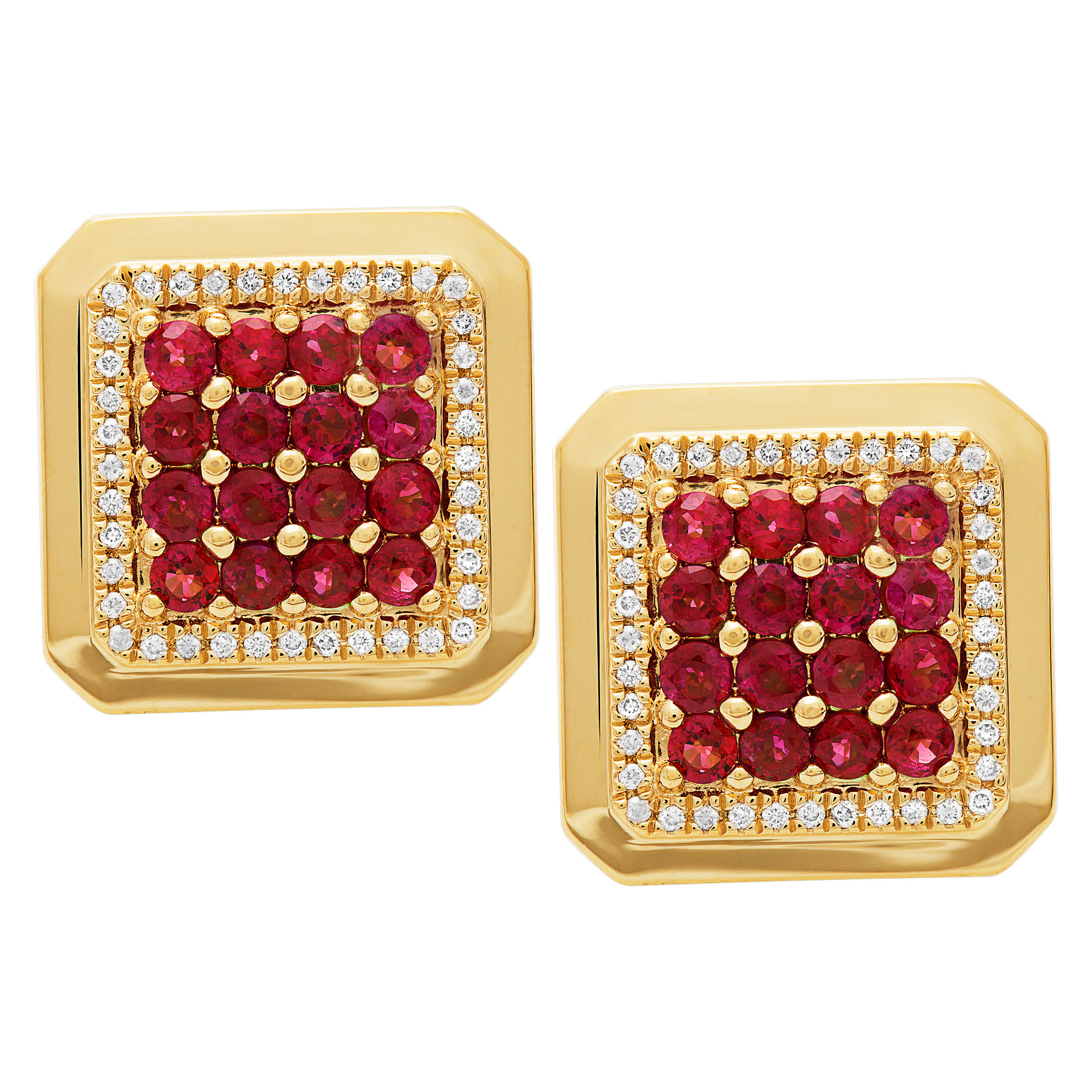 Ruby & diamond cufflinks in 18k yellow gold. 3.20 carats in rubies
