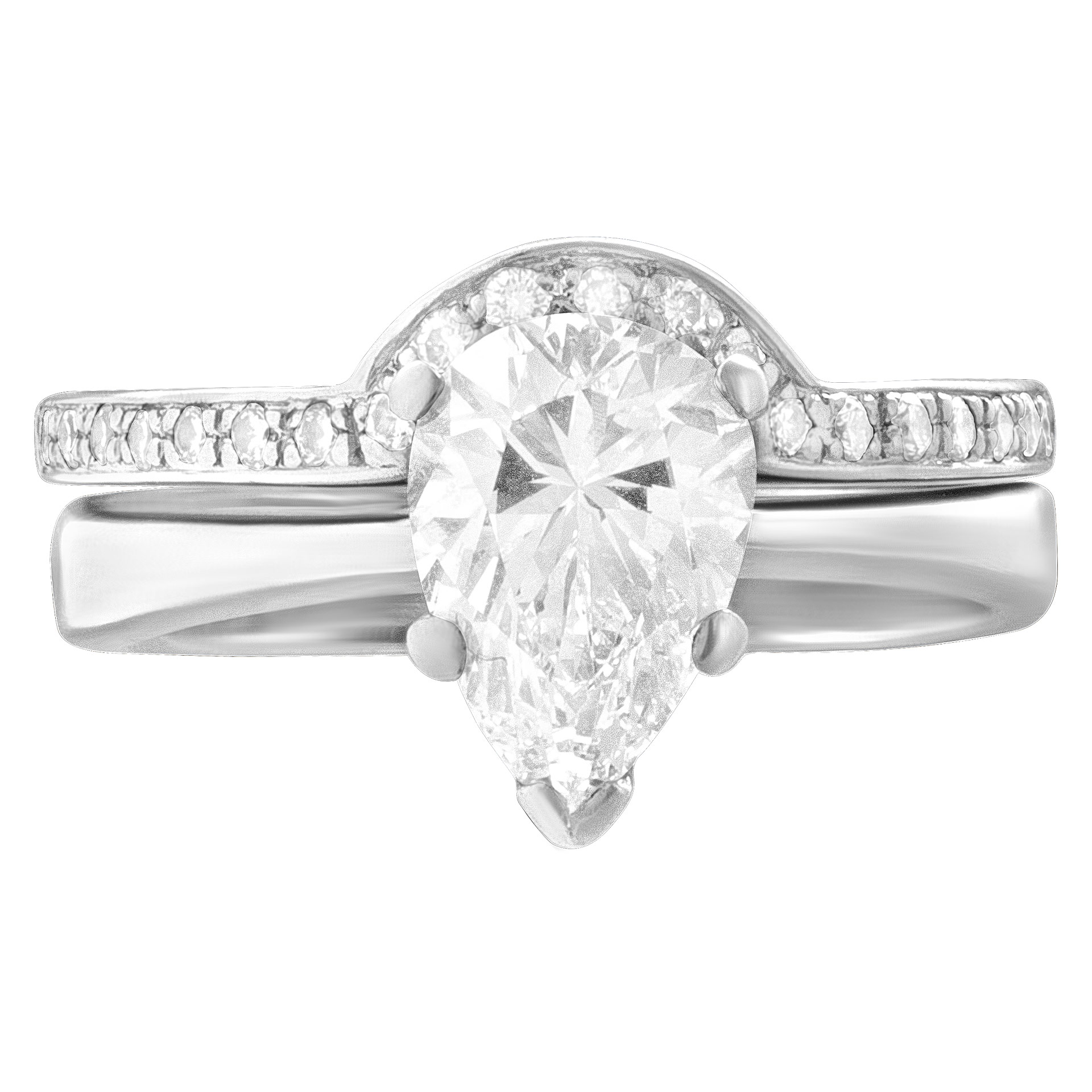 GIA Certified pear brilliant cut diamond ring 1.53 cts. ( D color, VS2 clarity ) set in 14k white gold