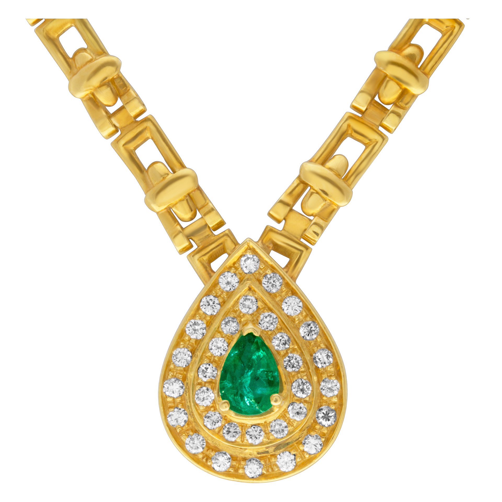 Emerald necklace with diamond accents in 18k yellow gold