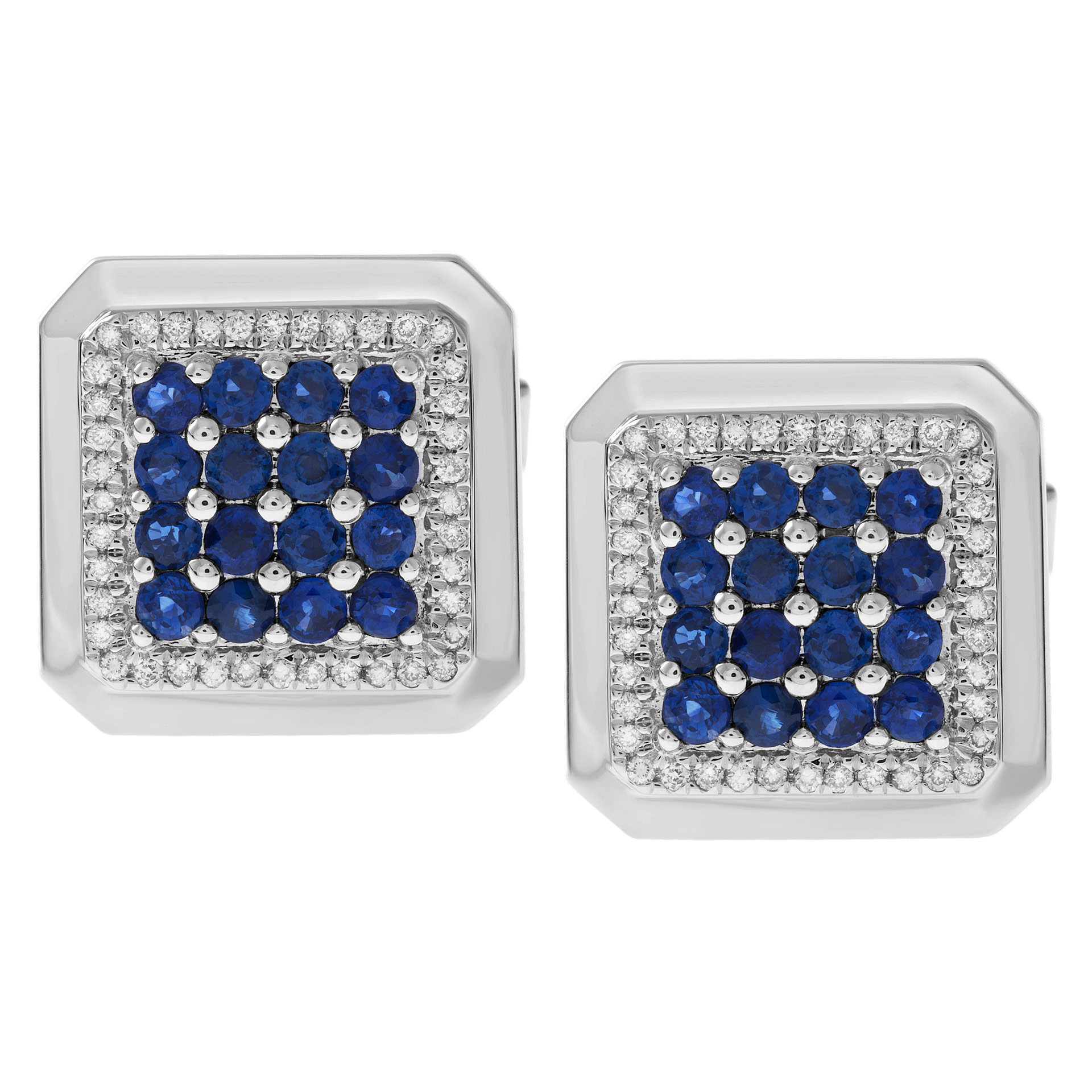 Classic Sapphire and diamond cufflinks in 18k white gold. Round brilliant cut sapphires total approx.weight: 3.20 carat